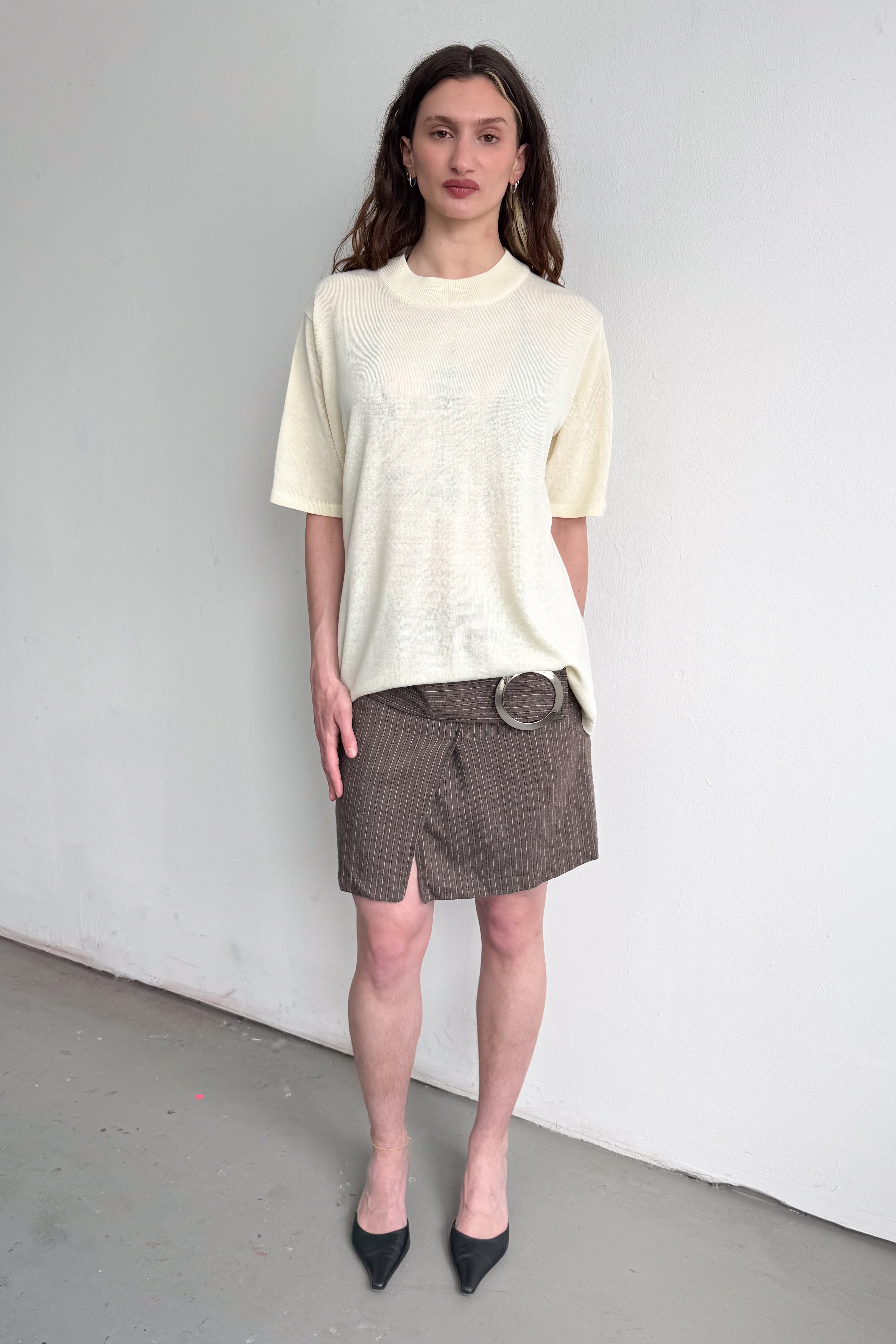 Brown Striped Skirt With Clasp - Size M