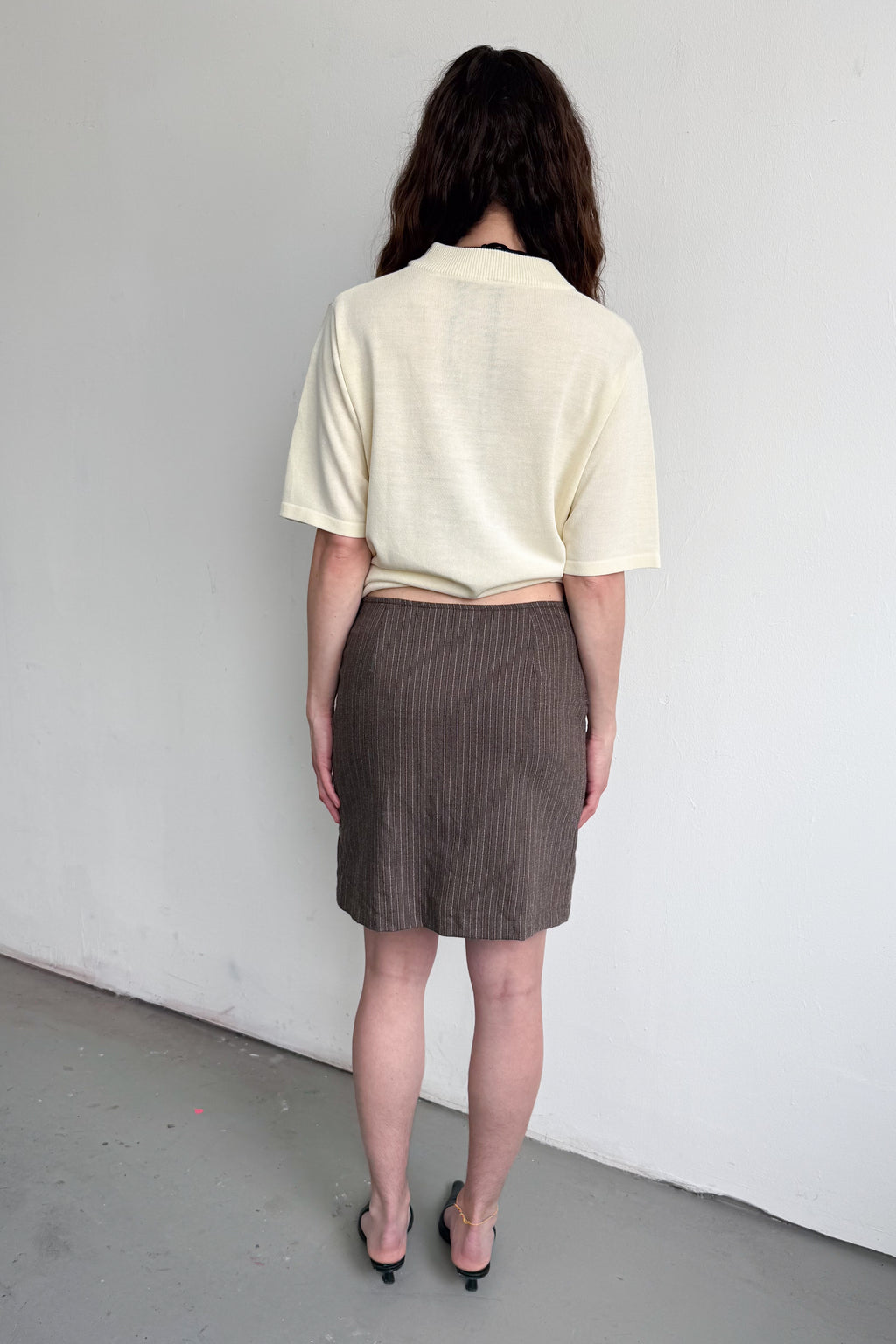Brown Striped Skirt With Clasp - Size M