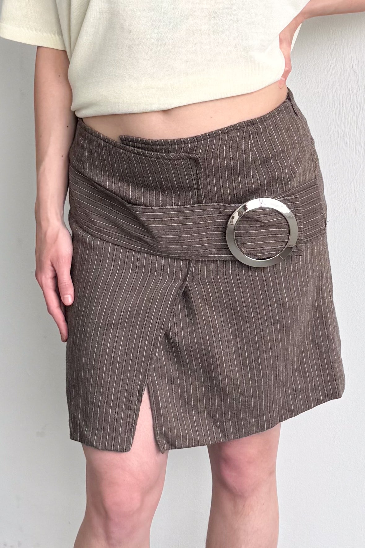 Brown Striped Skirt With Clasp - Size M