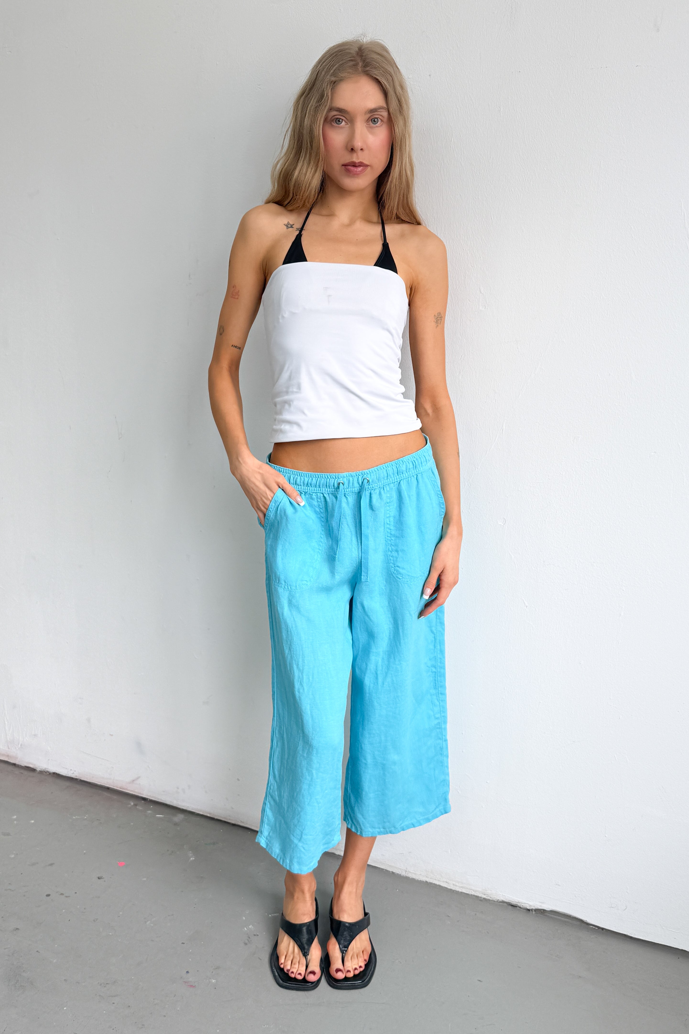 Turqouis Pants 100% Linen - Size M