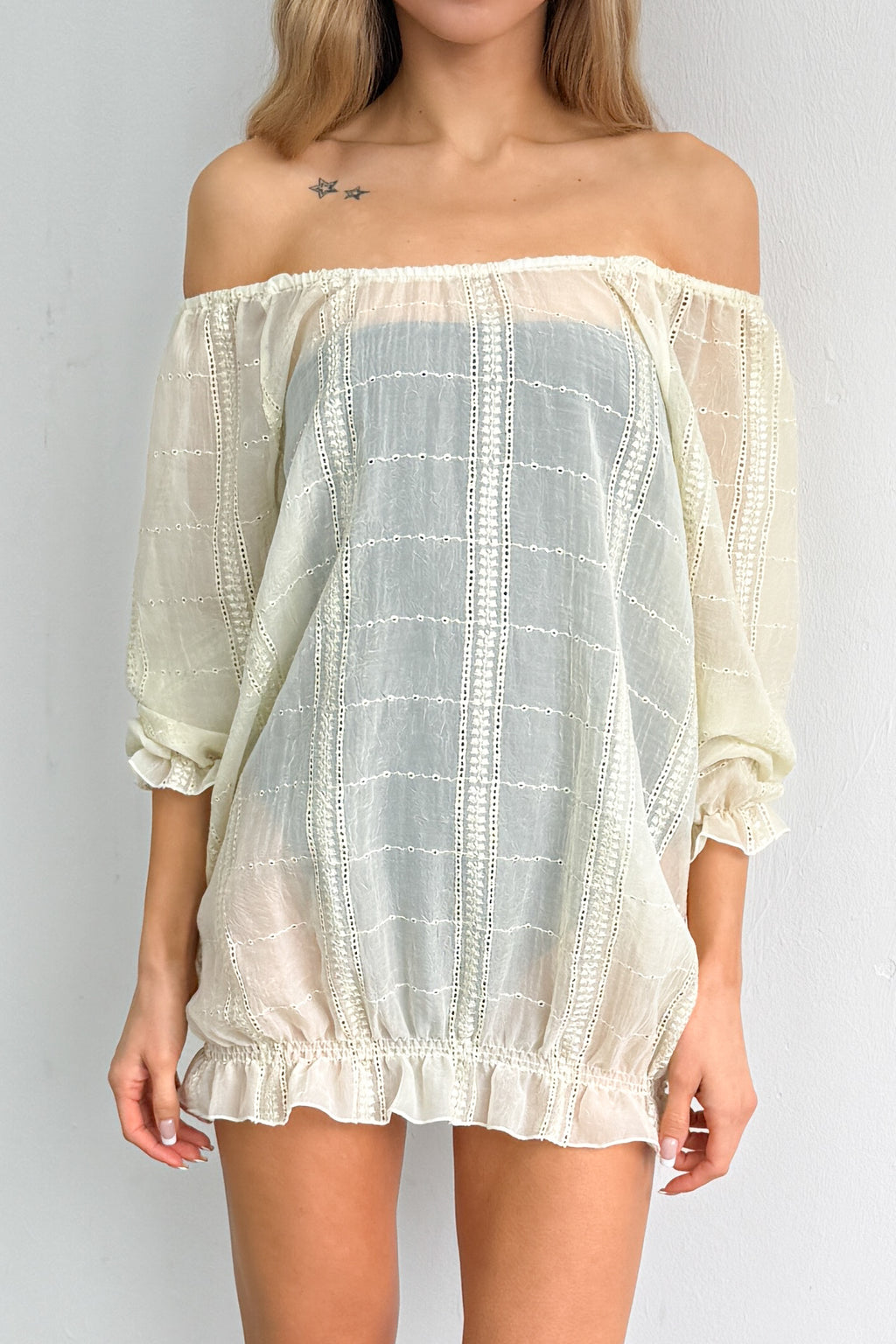 Yellow Semi-Transparant Off Shoulder Top - Size L