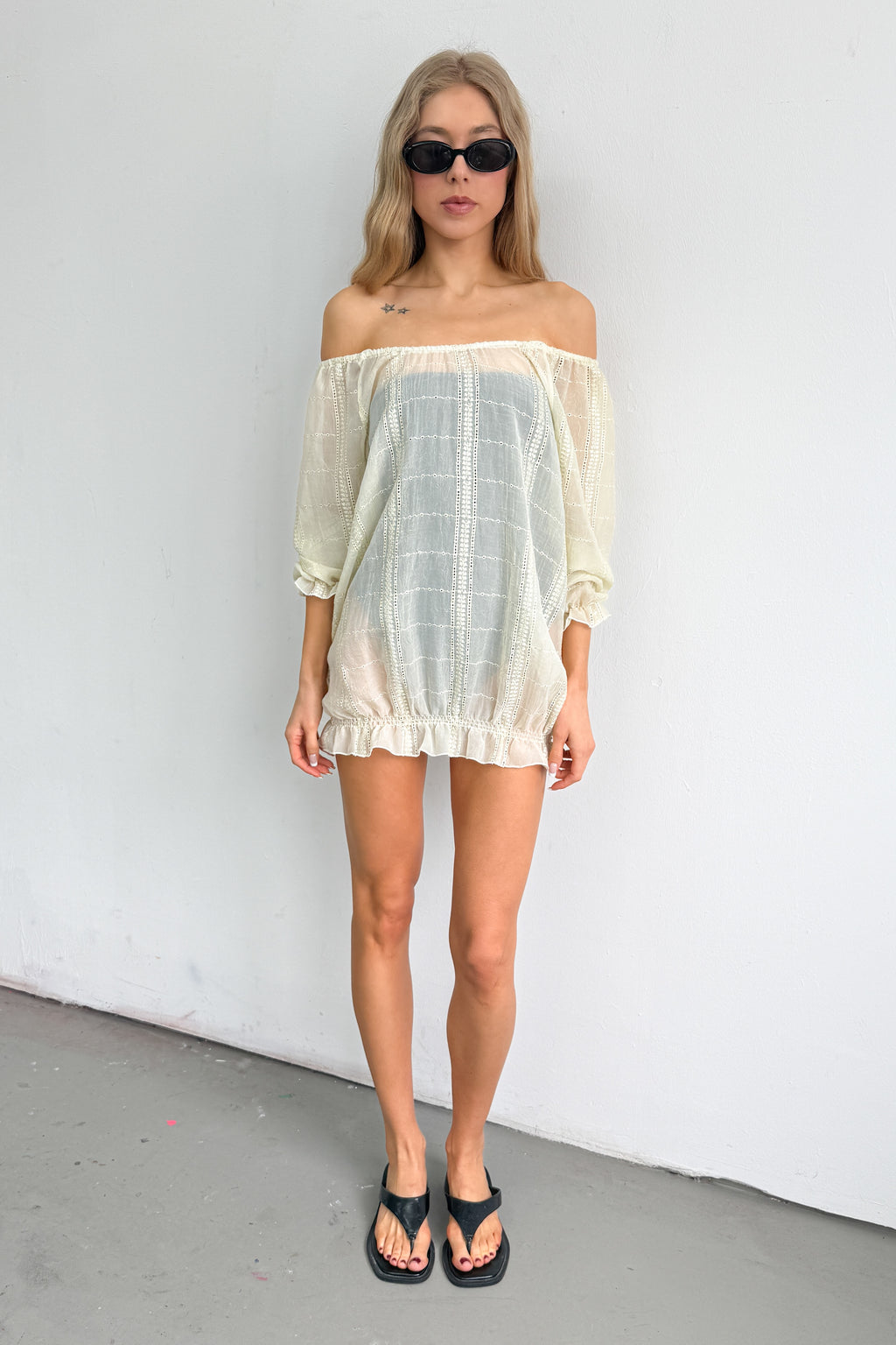 Yellow Semi-Transparant Off Shoulder Top - Size L