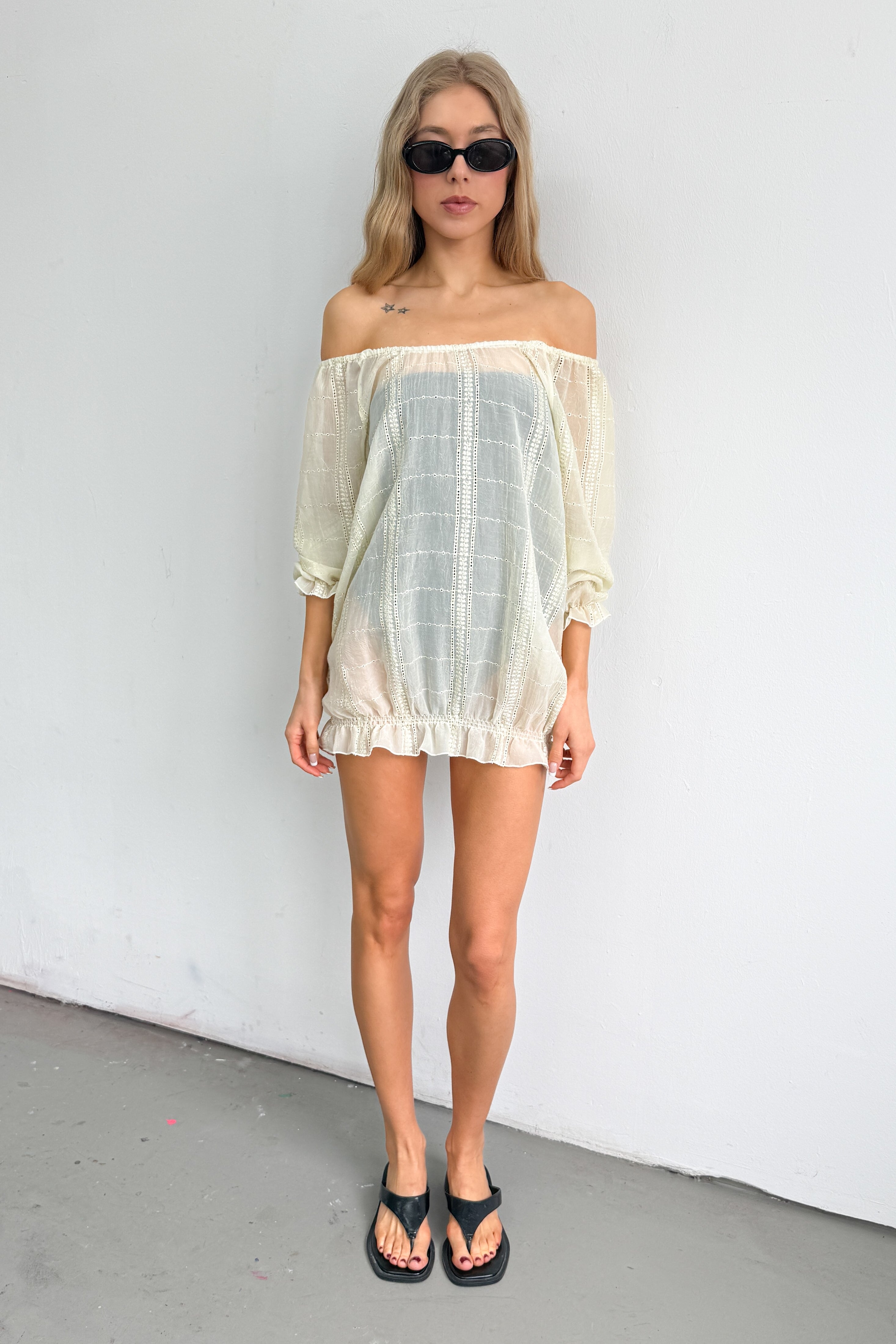 Yellow Semi-Transparant Off Shoulder Top - Size L