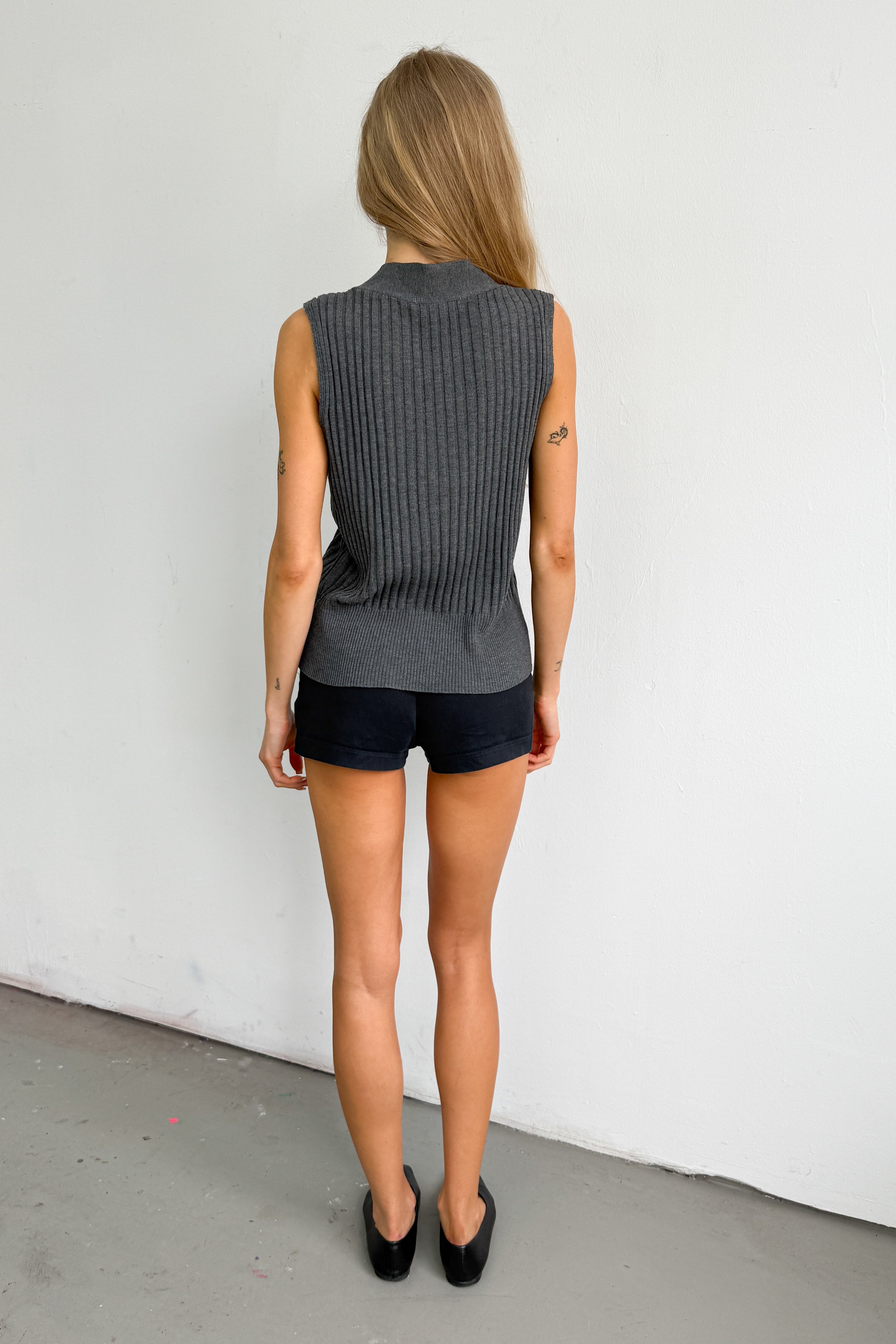Grey Knit Top Deep V-Neck - Size S/M