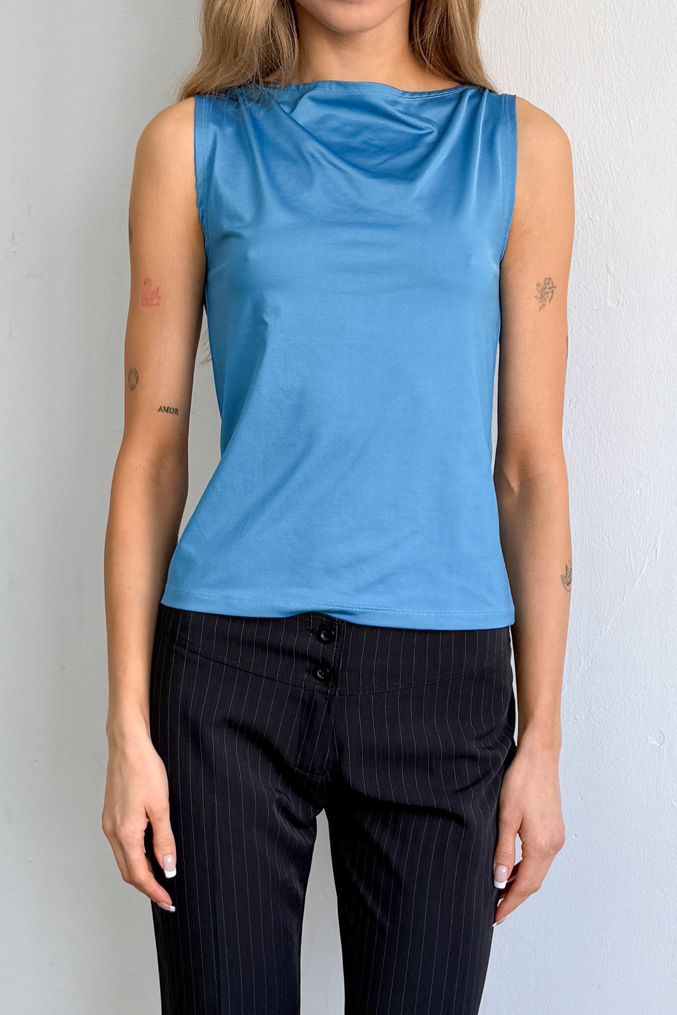 Blue Sleeveless Top Boatneck - Size M