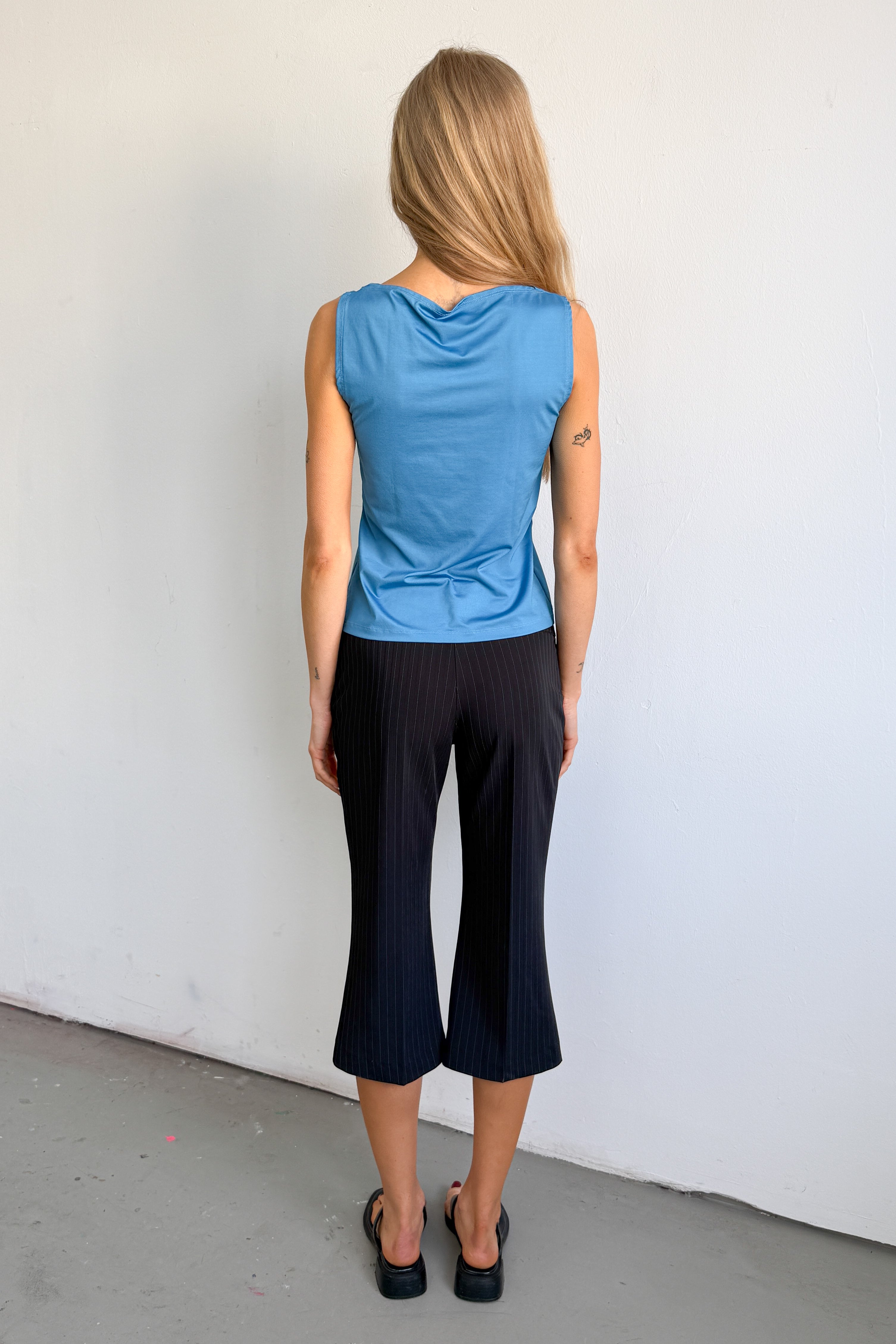 Blue Sleeveless Top Boatneck - Size M