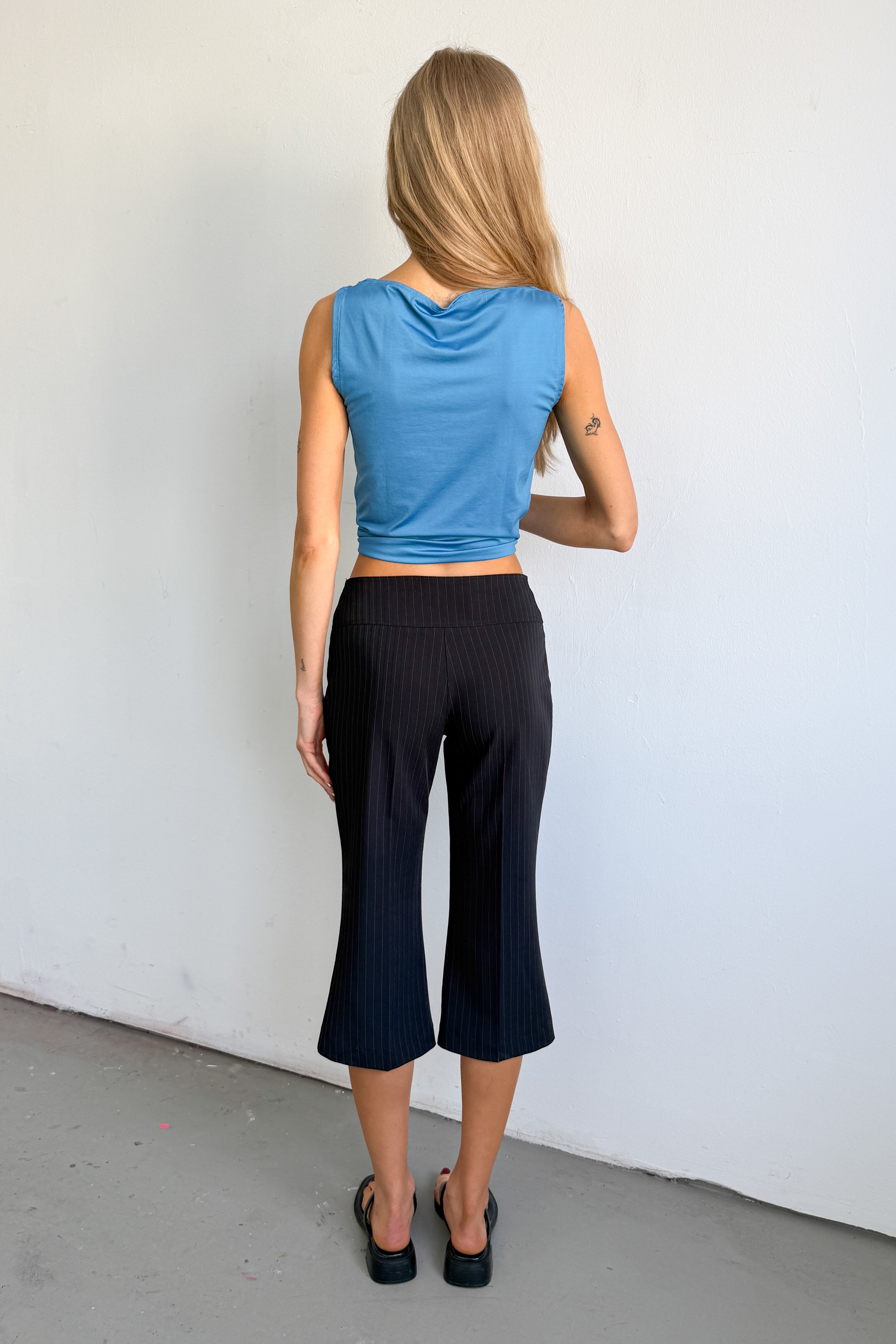 Capri Pantalon Pinstripe White Blue - Size S