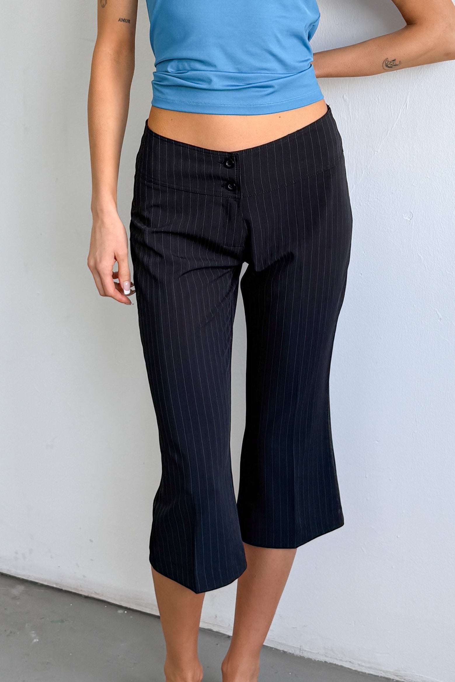 Capri Pantalon Pinstripe White Blue - Size S
