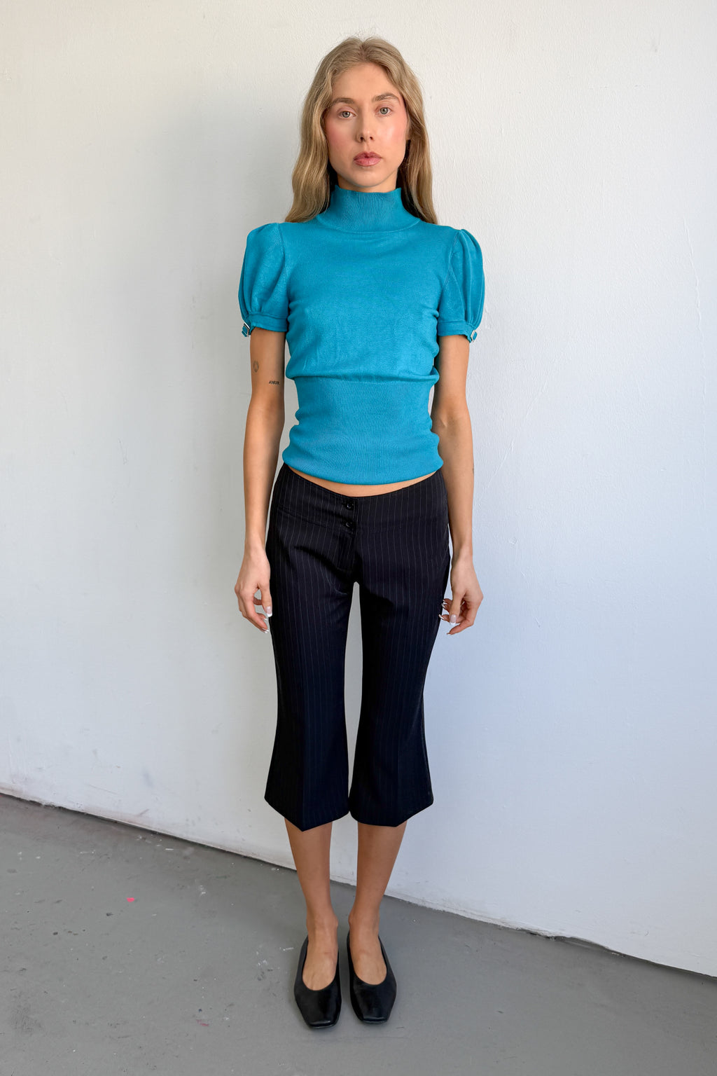 Turqouis Puffer Sleeve Top - Size S/M