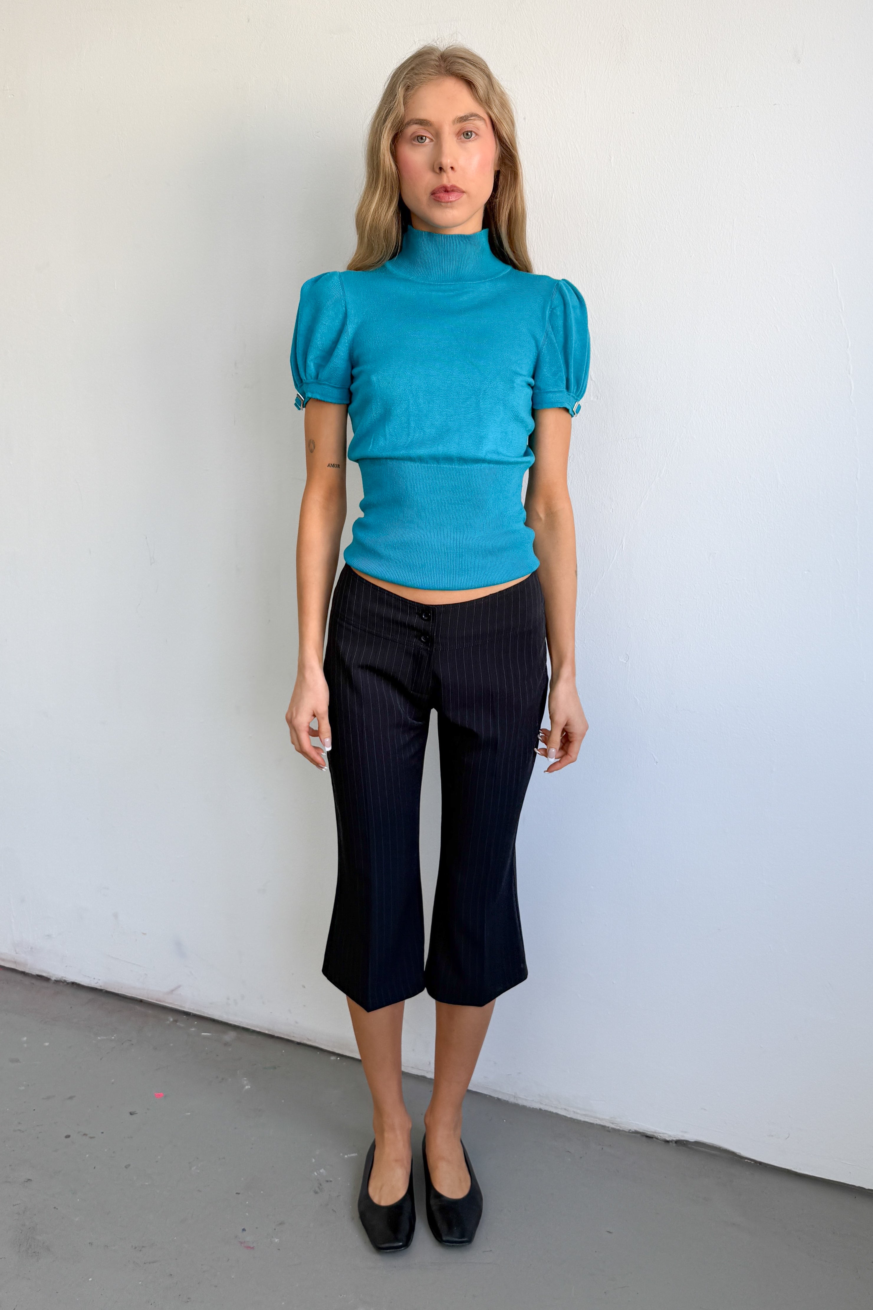 Turqouis Puffer Sleeve Top - Size S/M