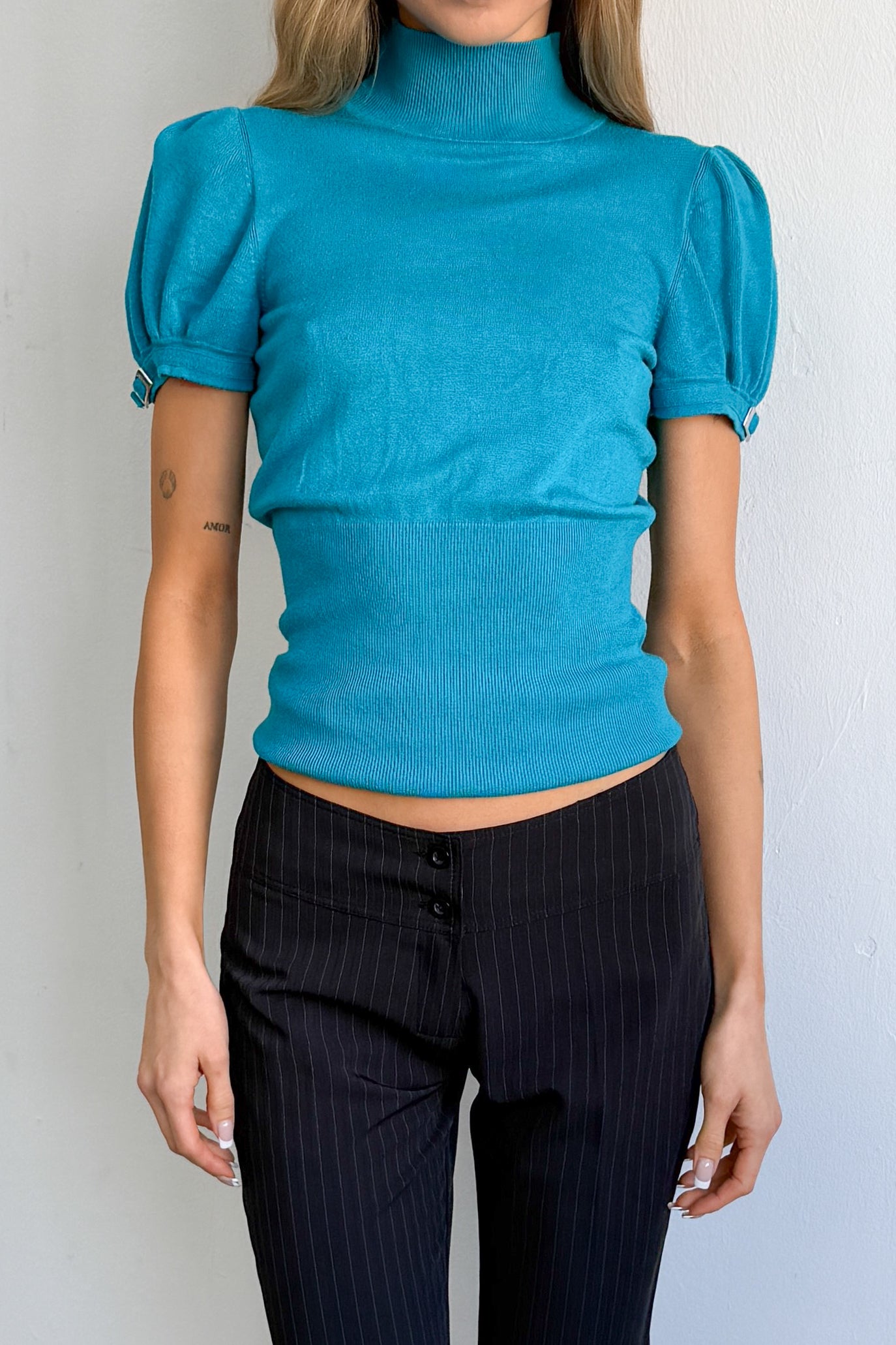 Turqouis Puffer Sleeve Top - Size S/M