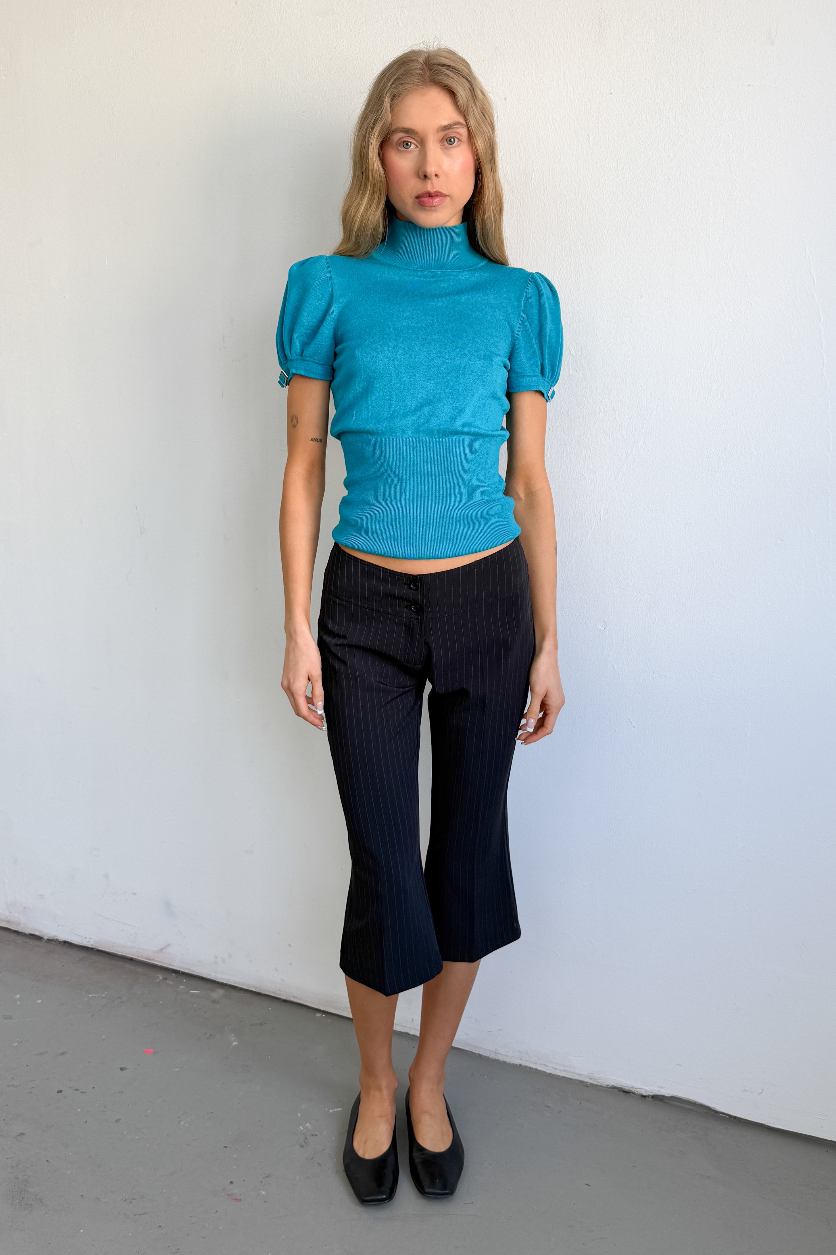 Turqouis Puffer Sleeve Top - Size S/M