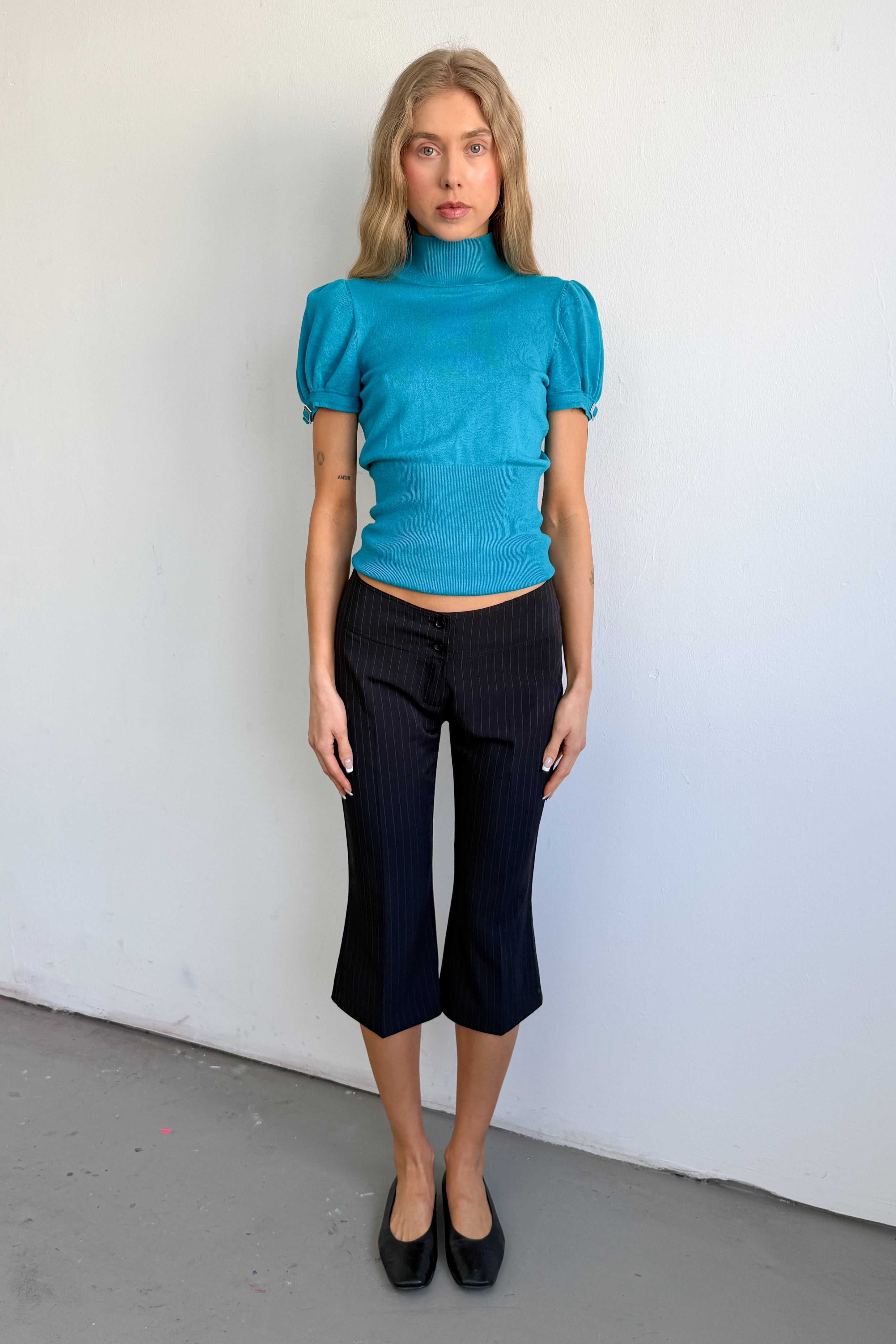 Turqouis Puffer Sleeve Top - Size S/M