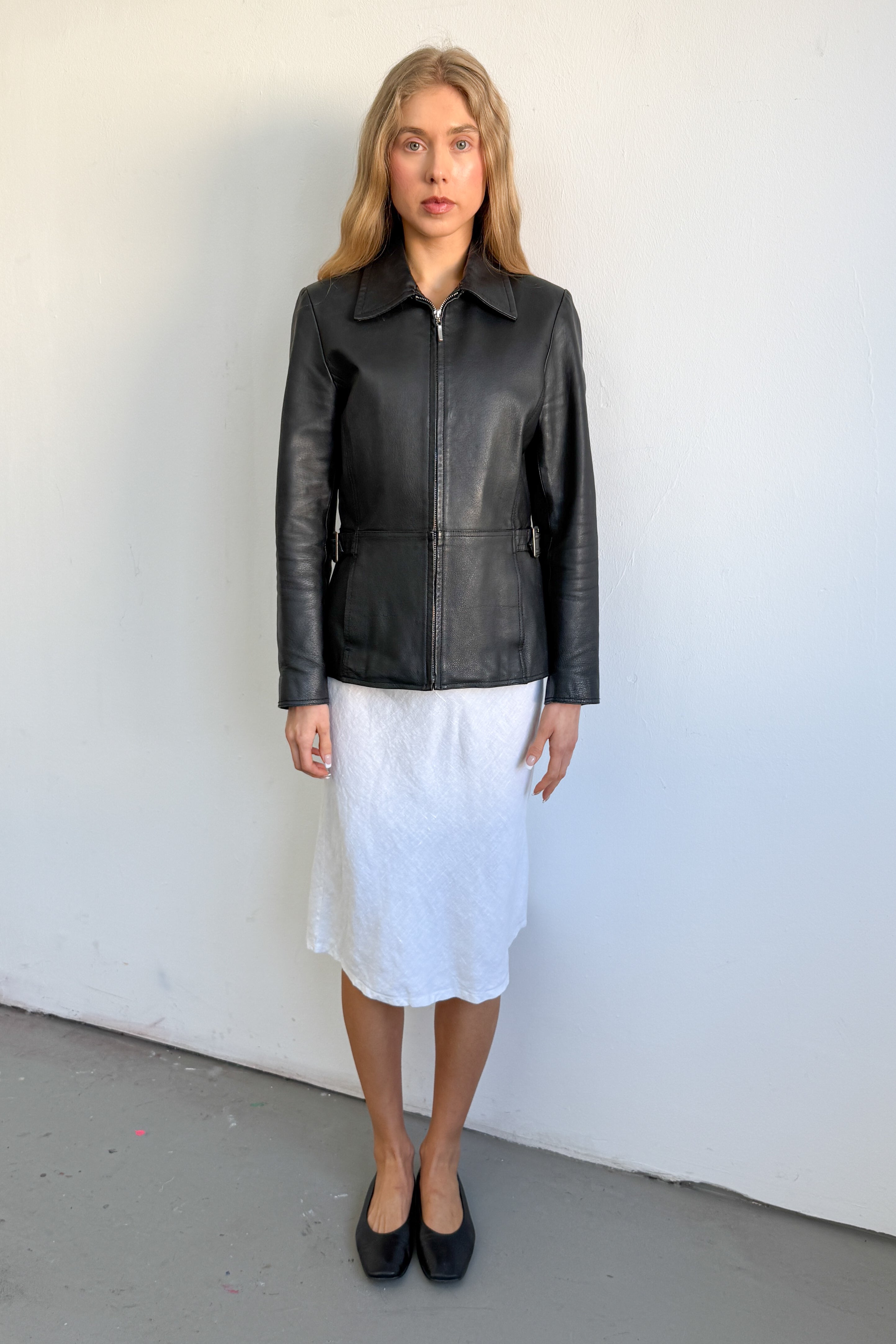 Black Leather Jacket Tailored - Size S