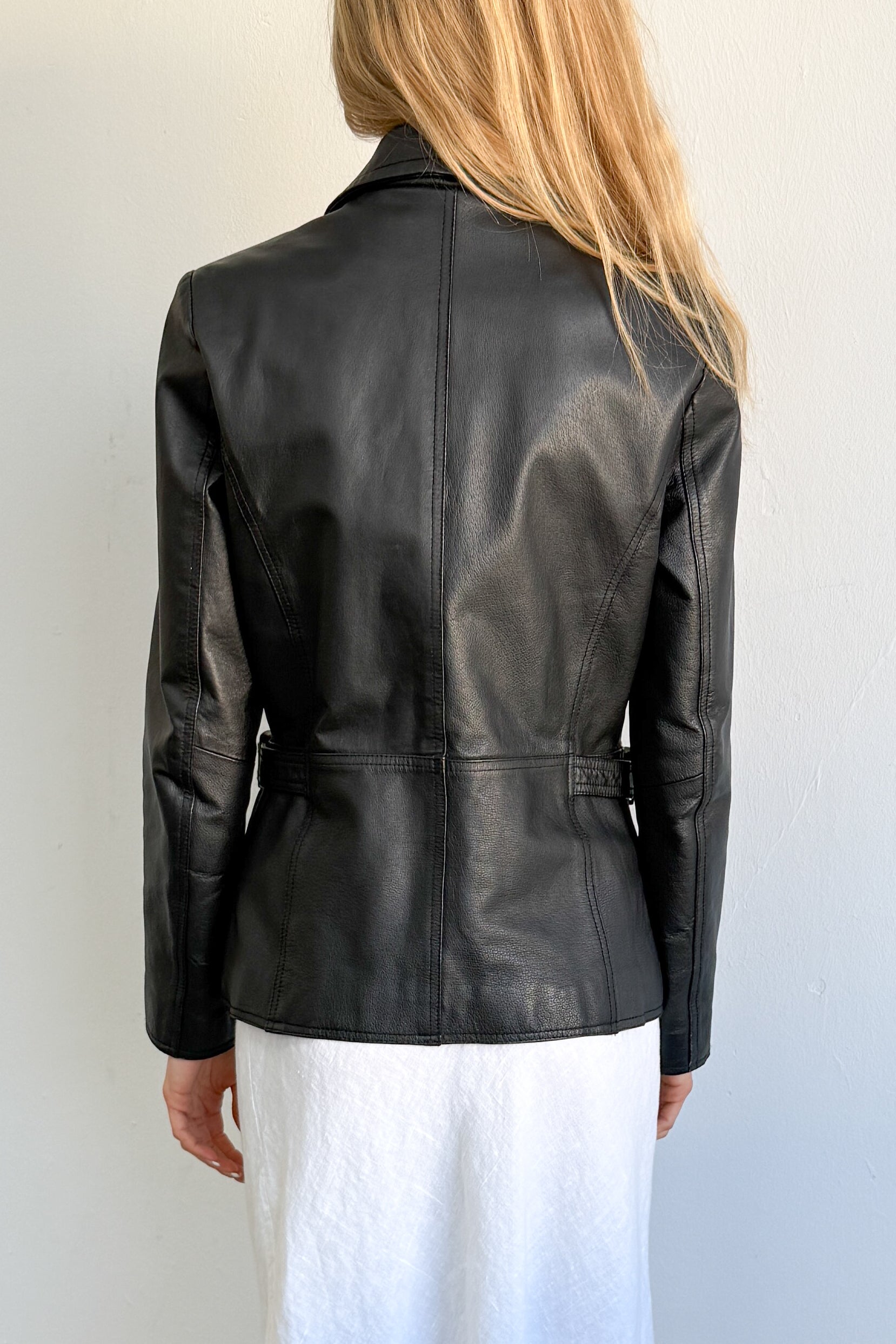 Black Leather Jacket Tailored - Size S