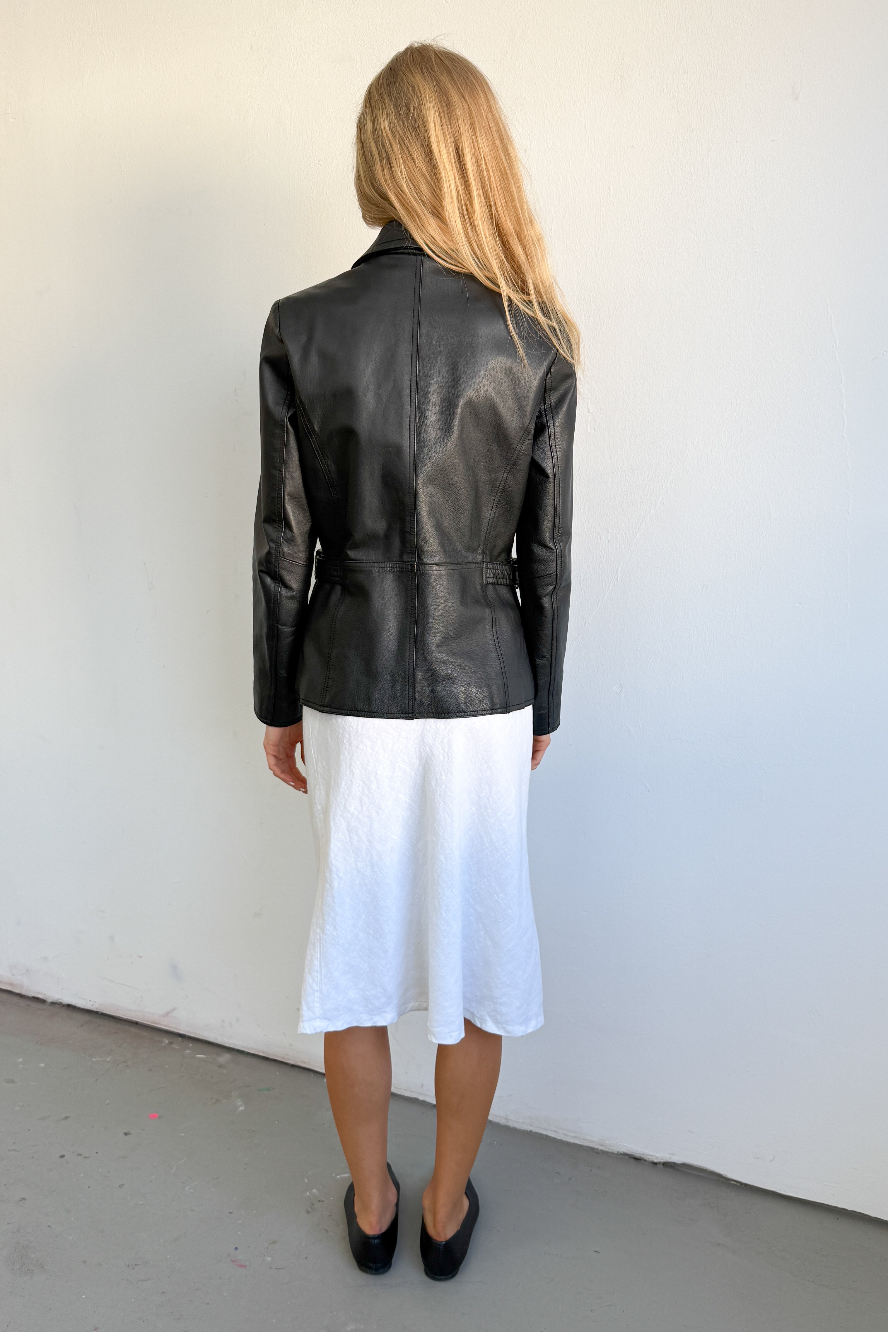 Black Leather Jacket Tailored - Size S
