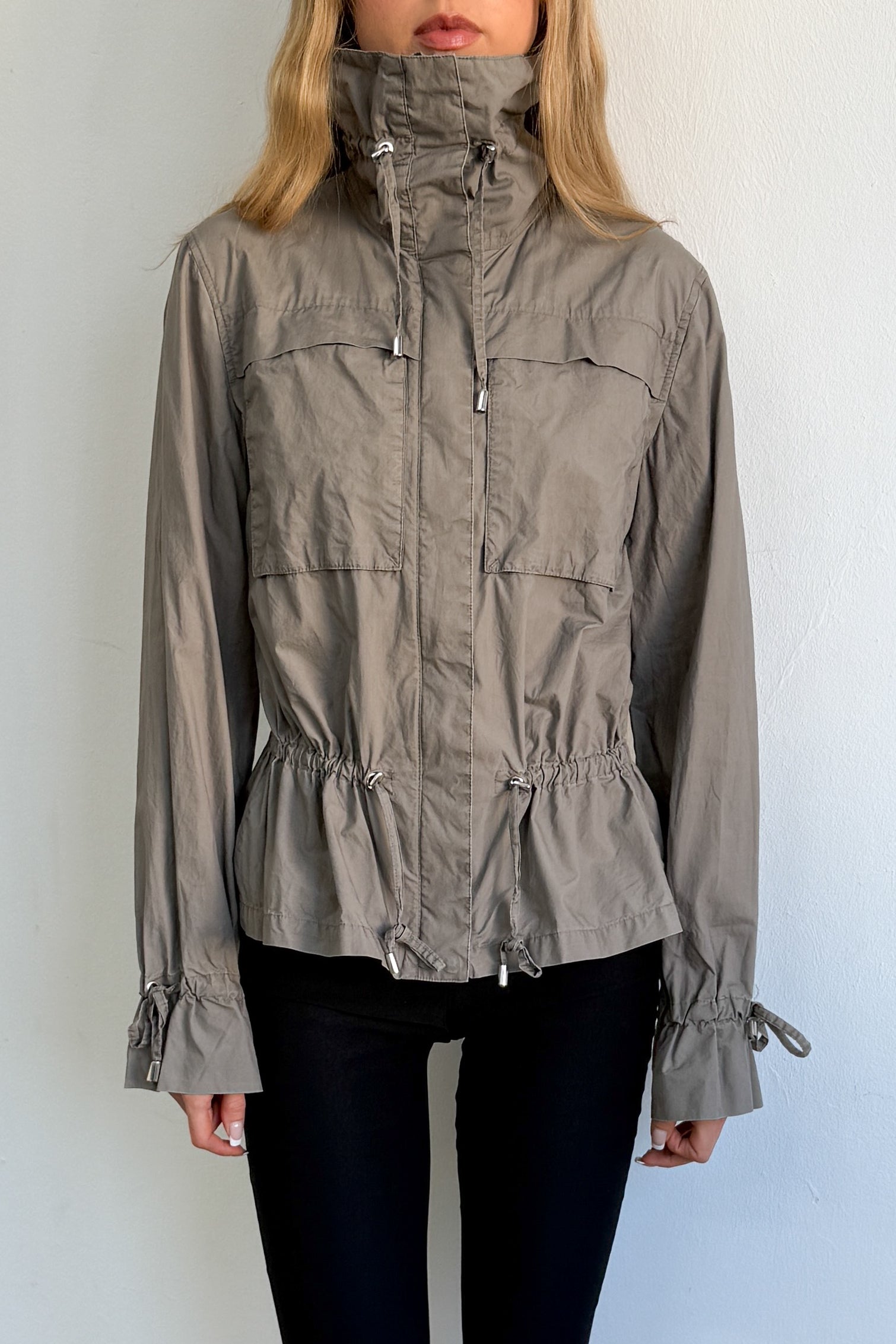 High Collar Greige Summer Jacket Cotton -Size L