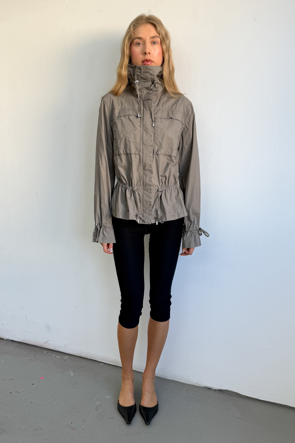 High Collar Greige Summer Jacket Cotton -Size L
