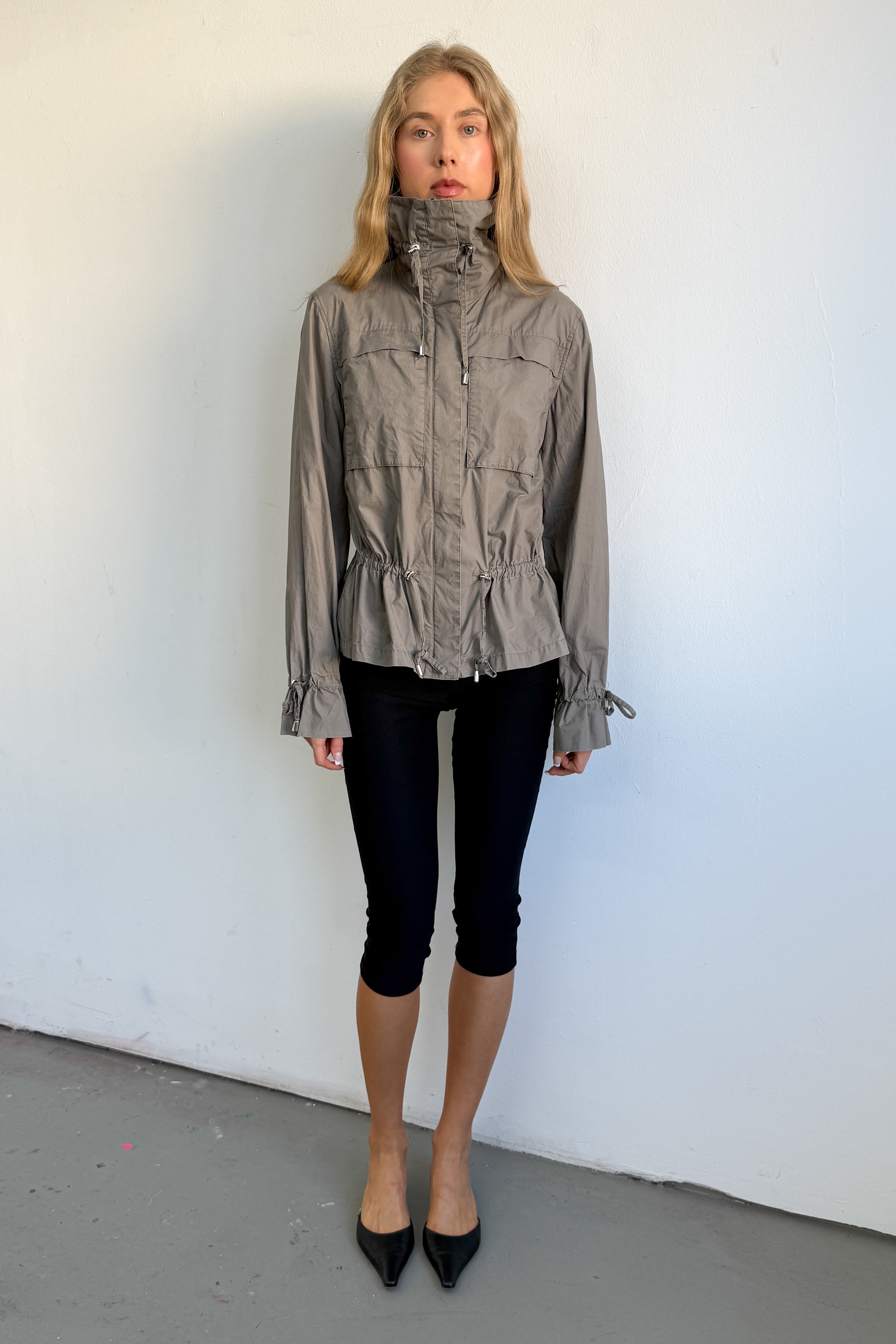 High Collar Greige Summer Jacket Cotton -Size L