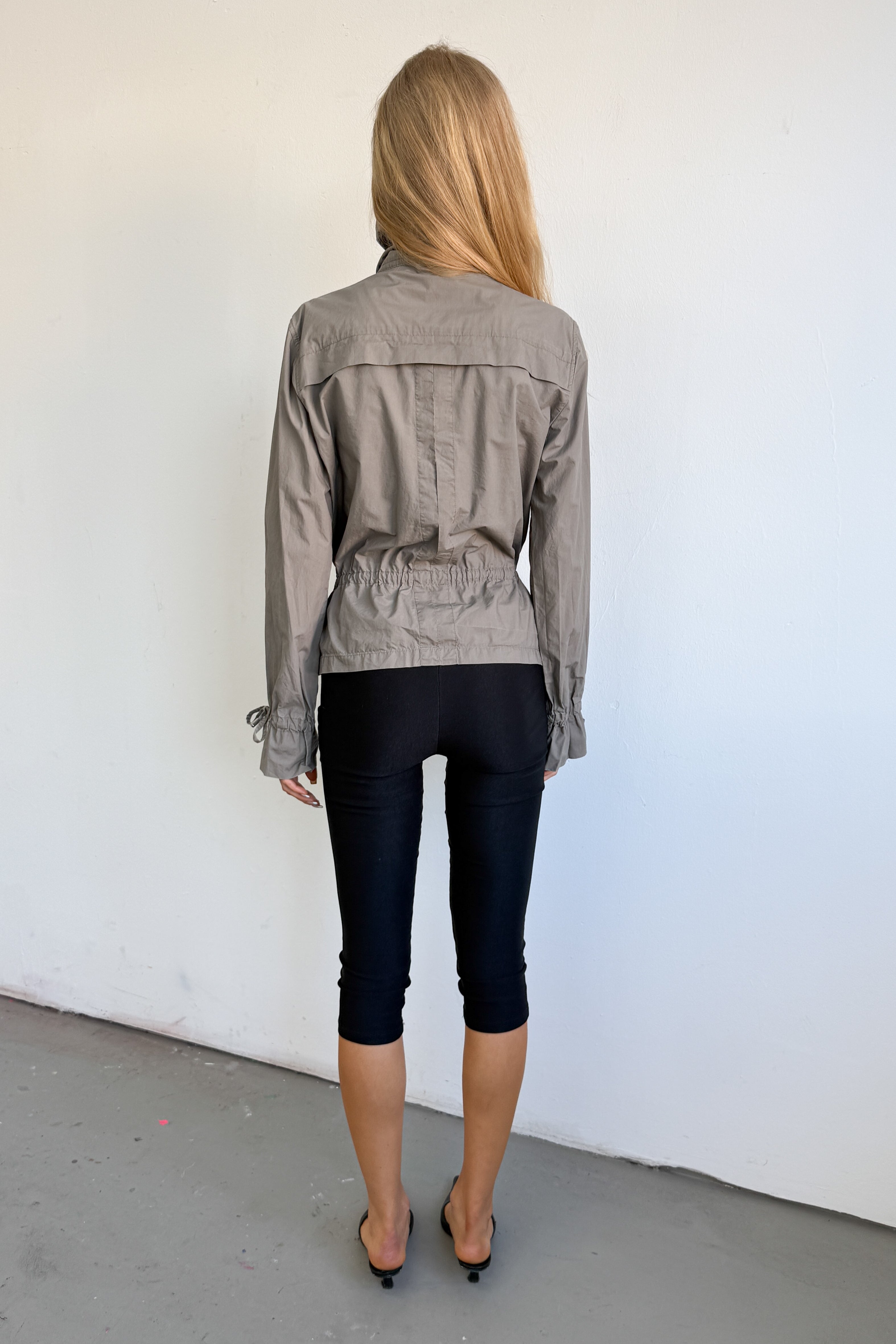 High Collar Greige Summer Jacket Cotton -Size L