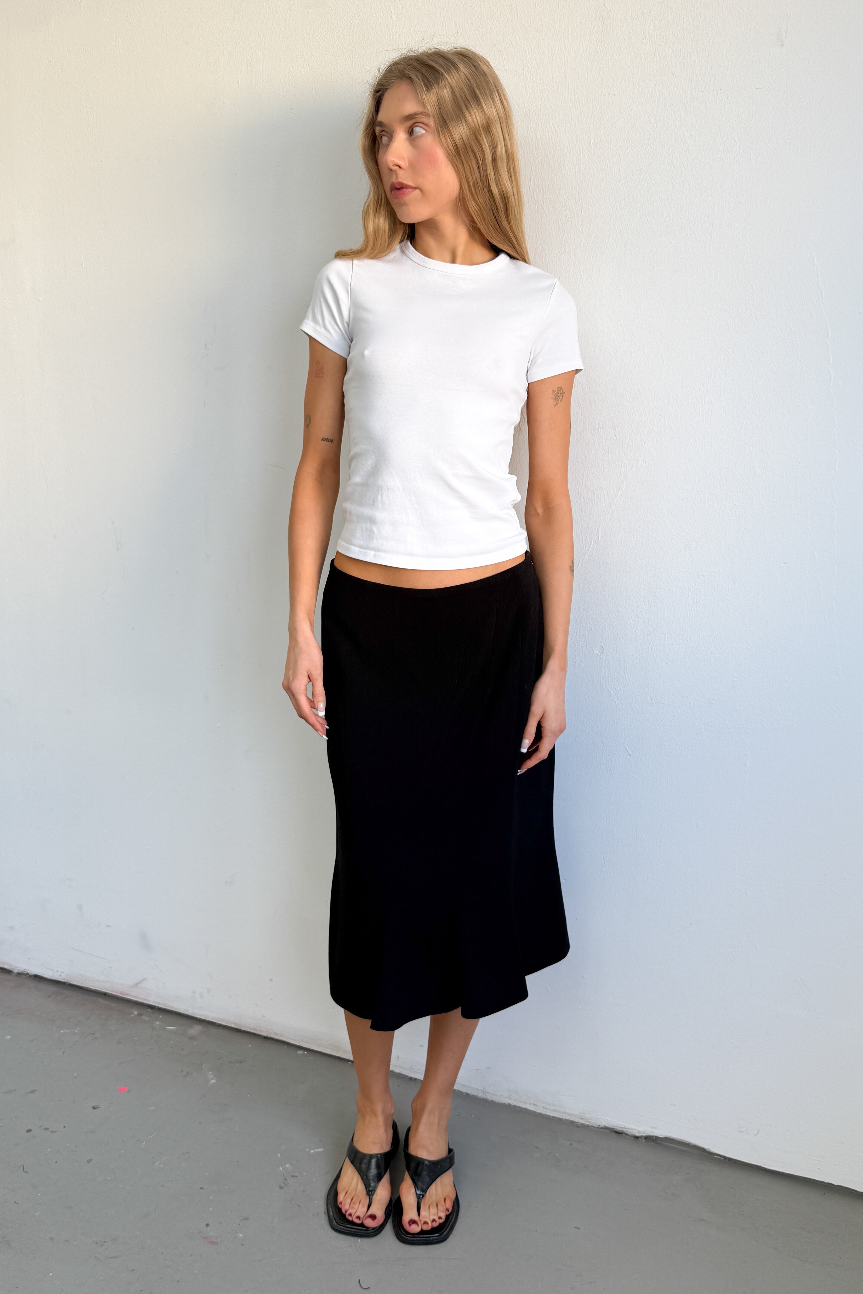 Black Midi Skirt Ruffles - Size M