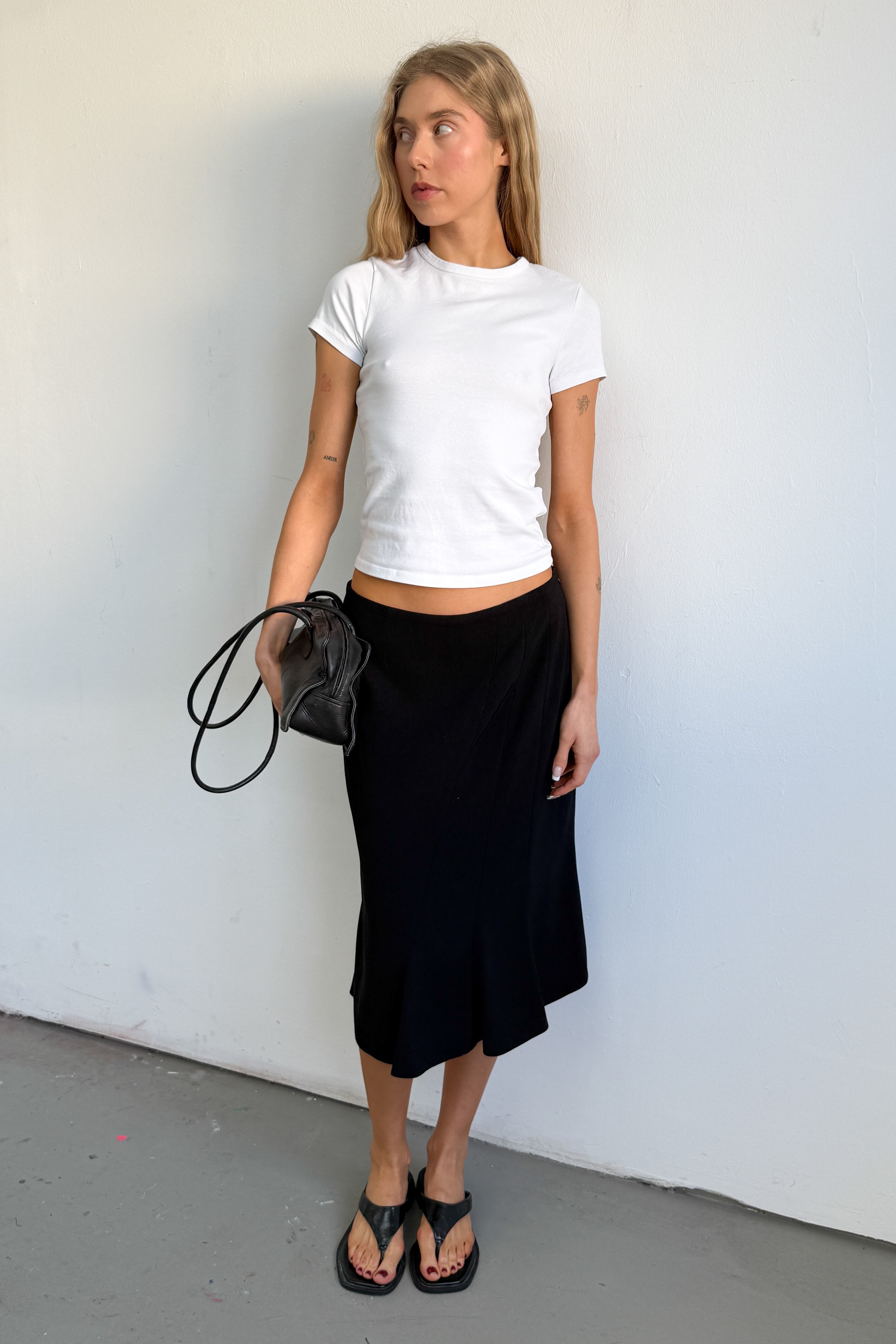 Black Midi Skirt Ruffles - Size M
