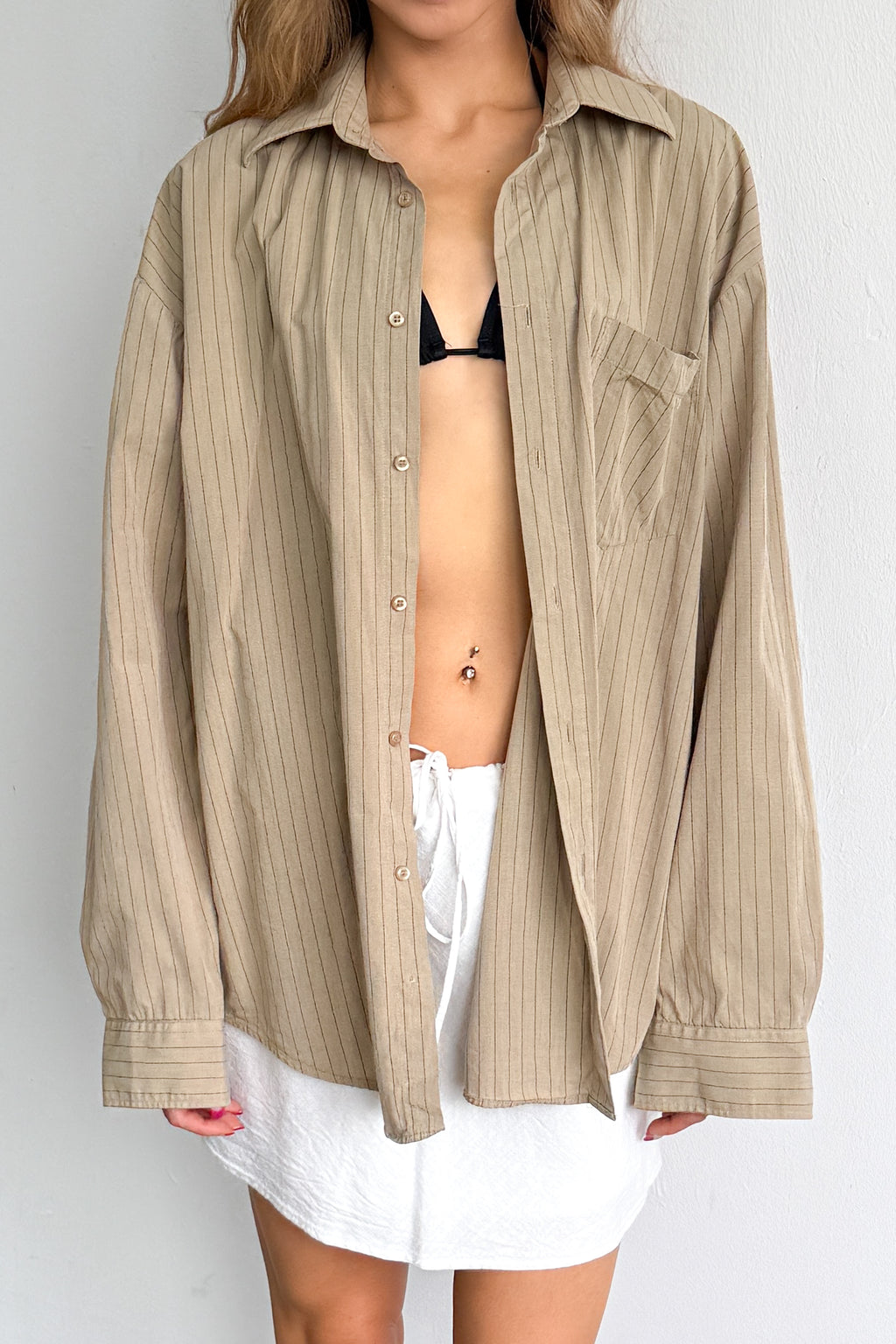 Blouse Beige/Green Pinstripe
