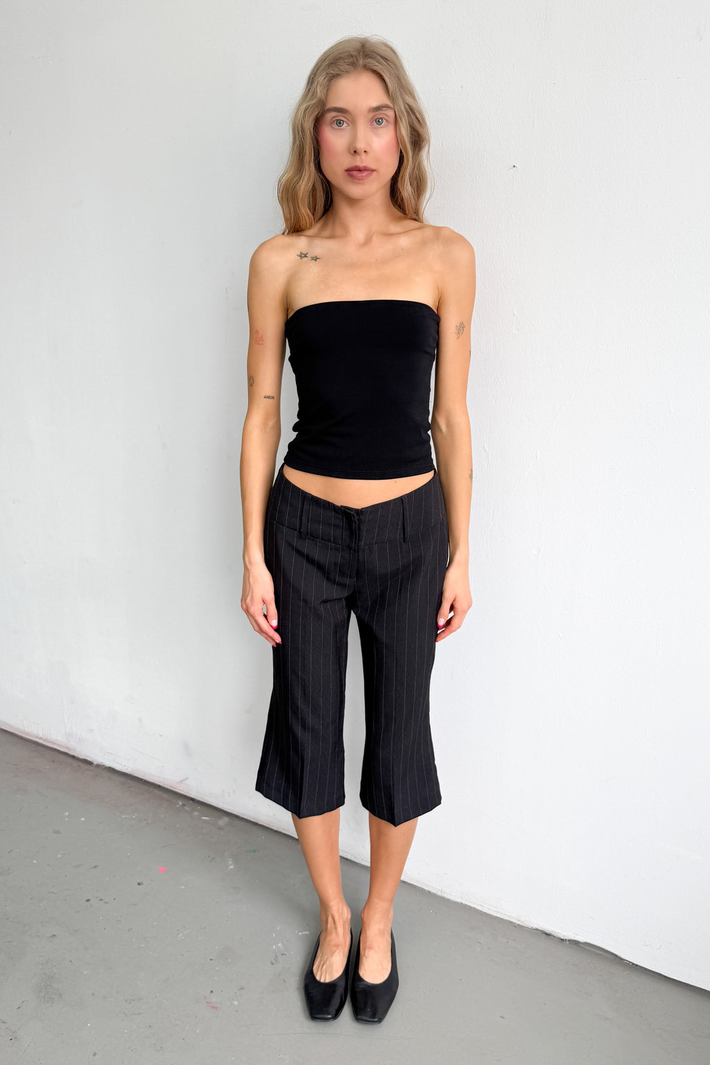 Black Pinstripe Capri