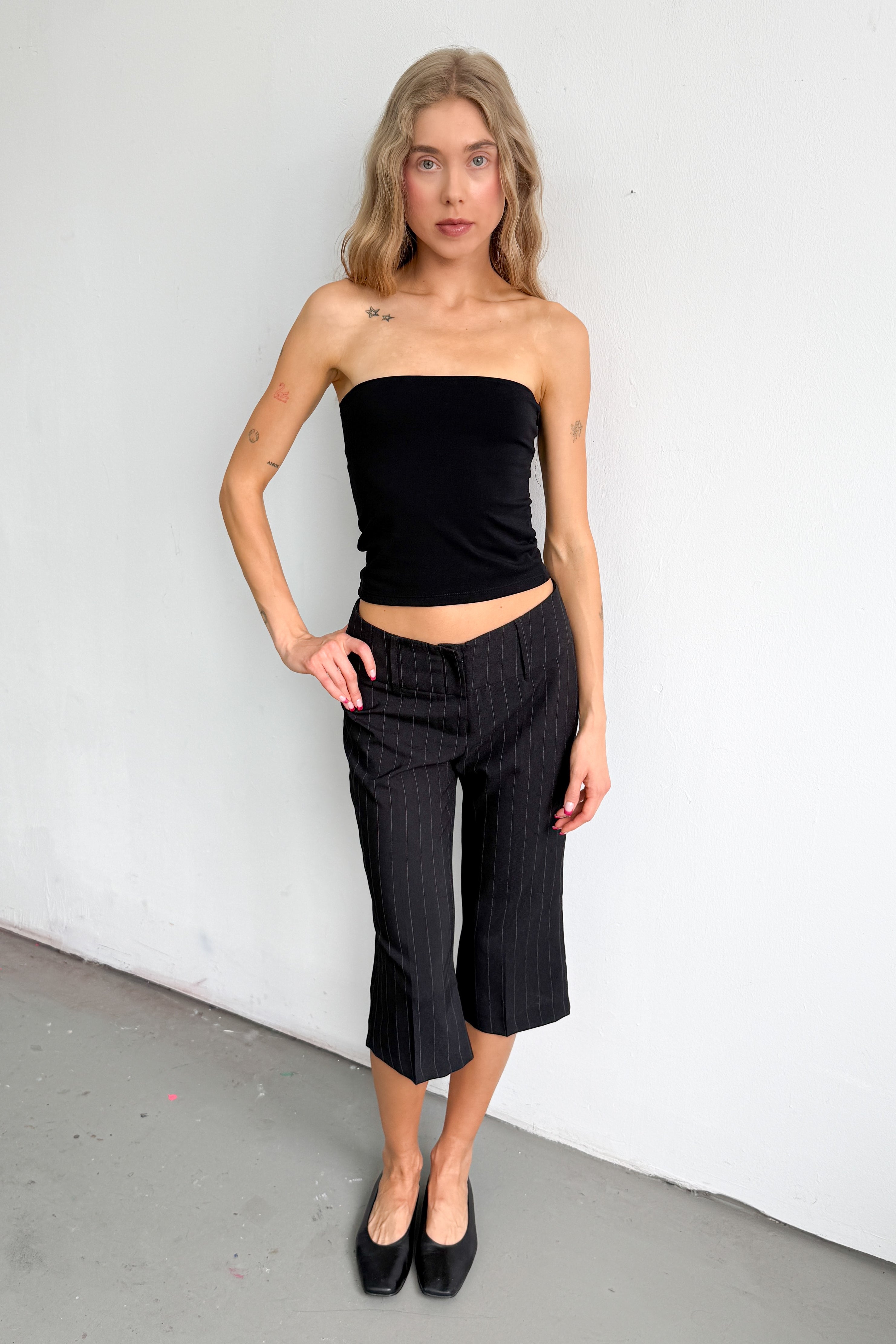 Black Pinstripe Capri