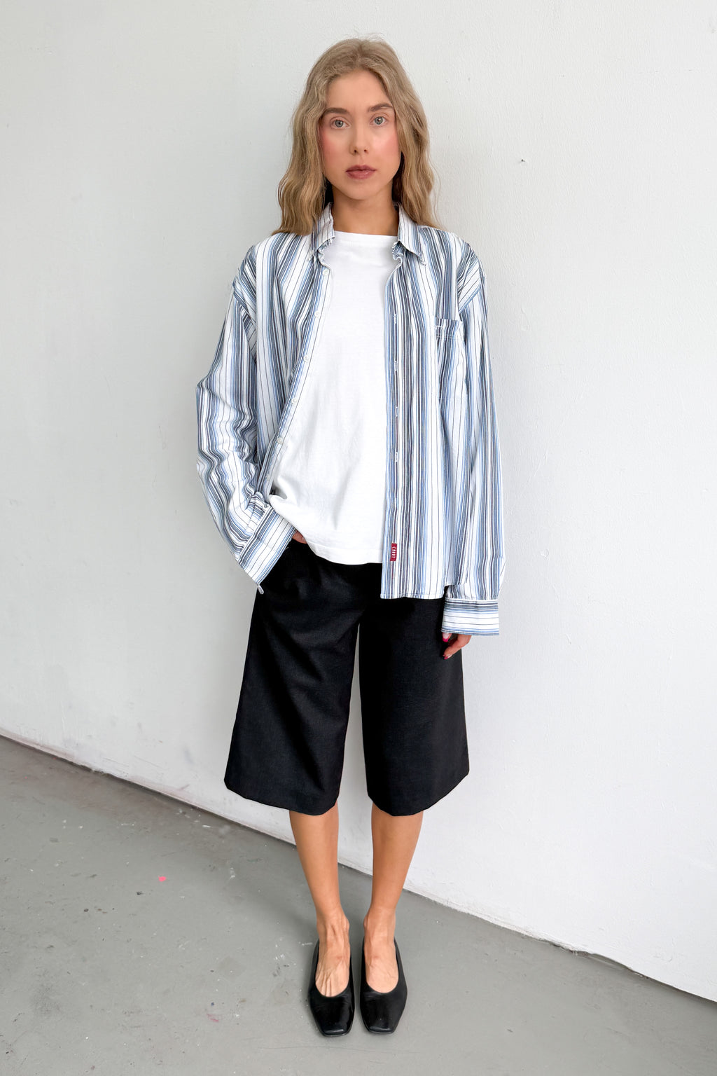 Striped Blouse Blue Grey White