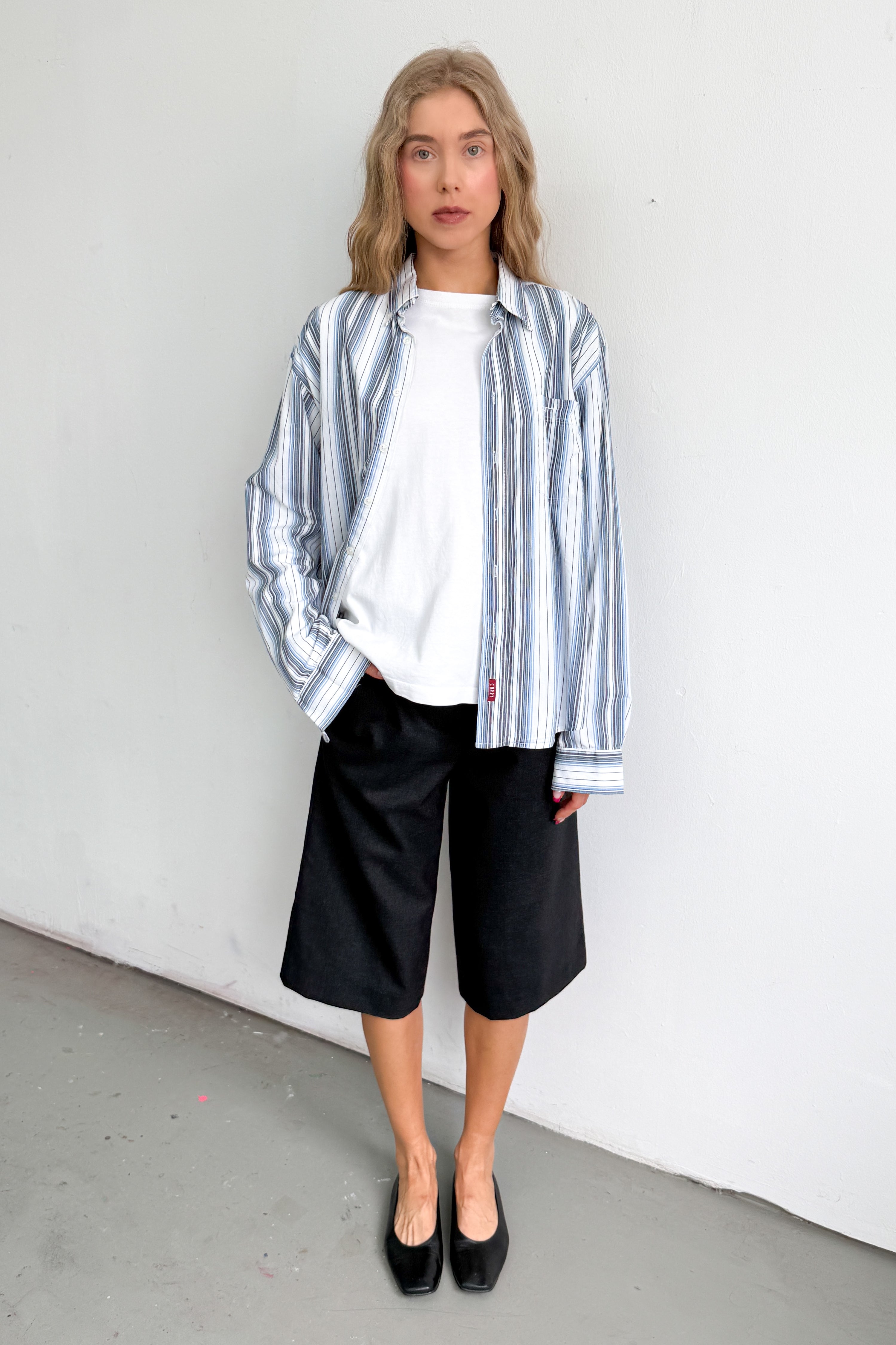 Striped Blouse Blue Grey White