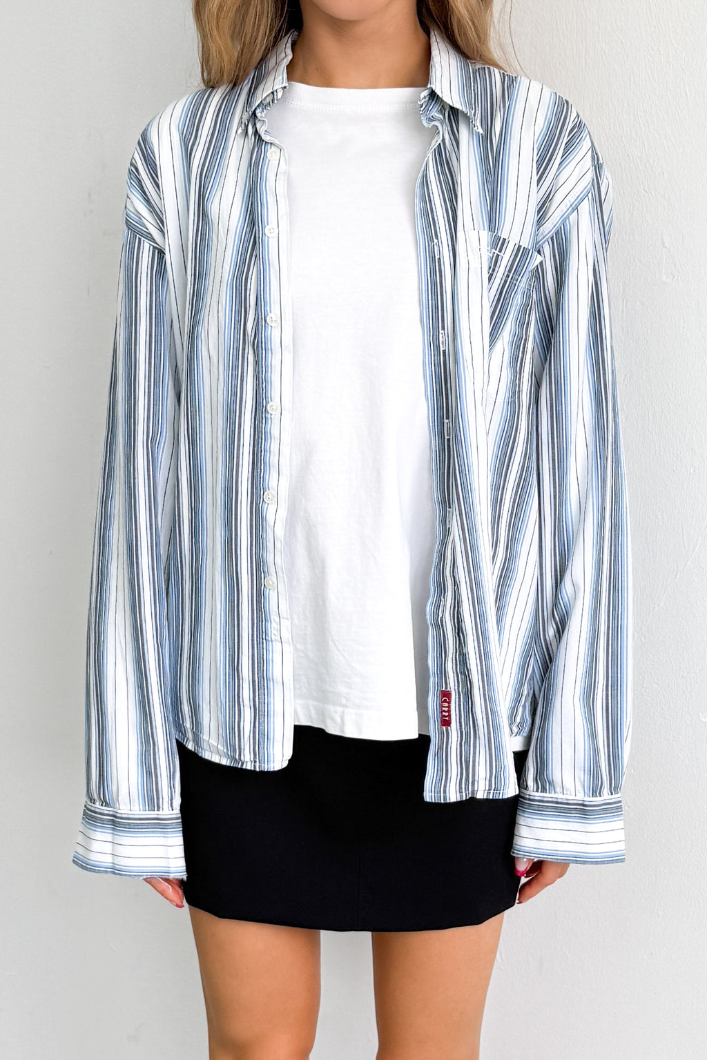 Striped Blouse Blue Grey White