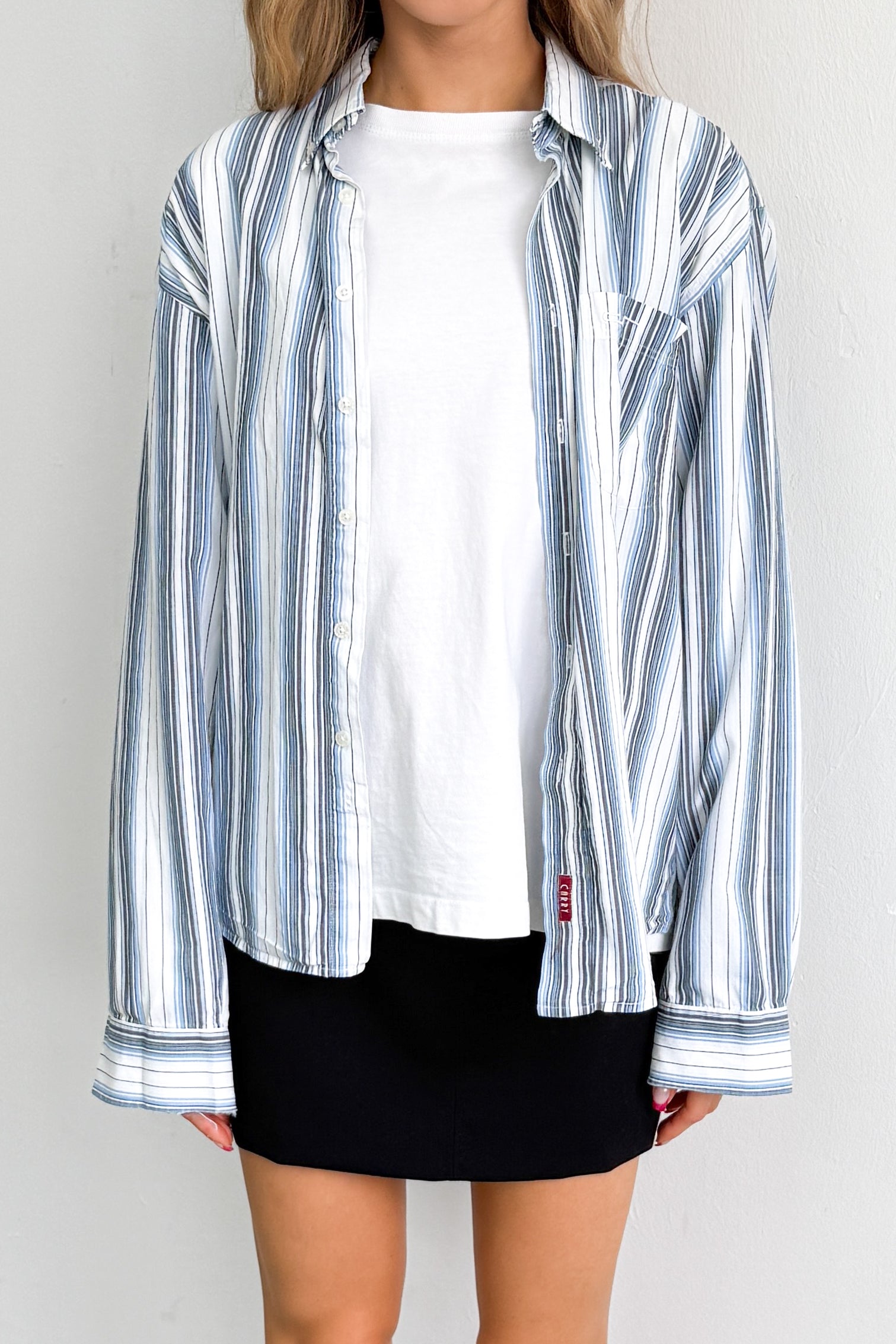 Striped Blouse Blue Grey White
