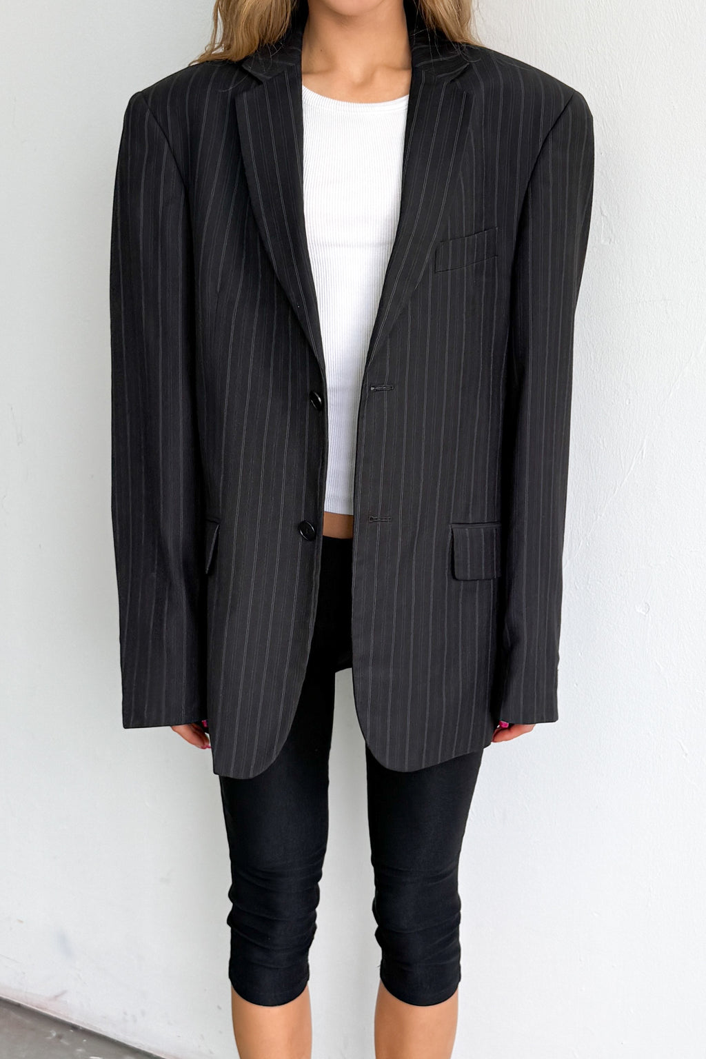 Oversized Blazer Dark Blue Striped