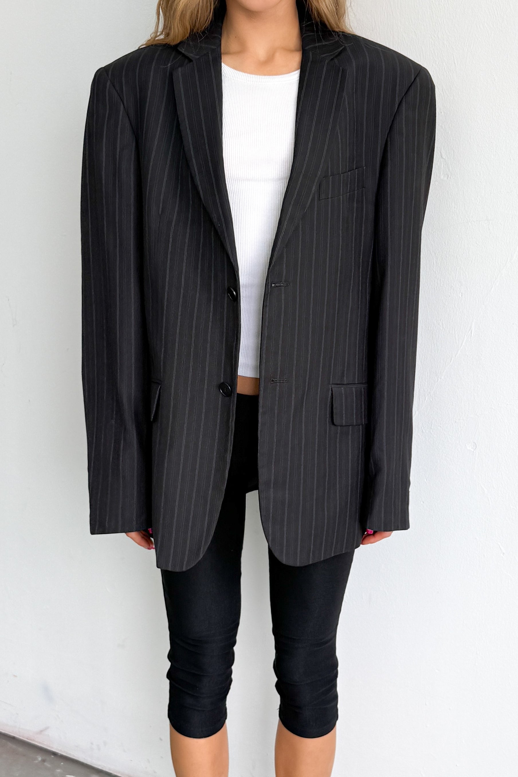 Oversized Blazer Dark Blue Striped