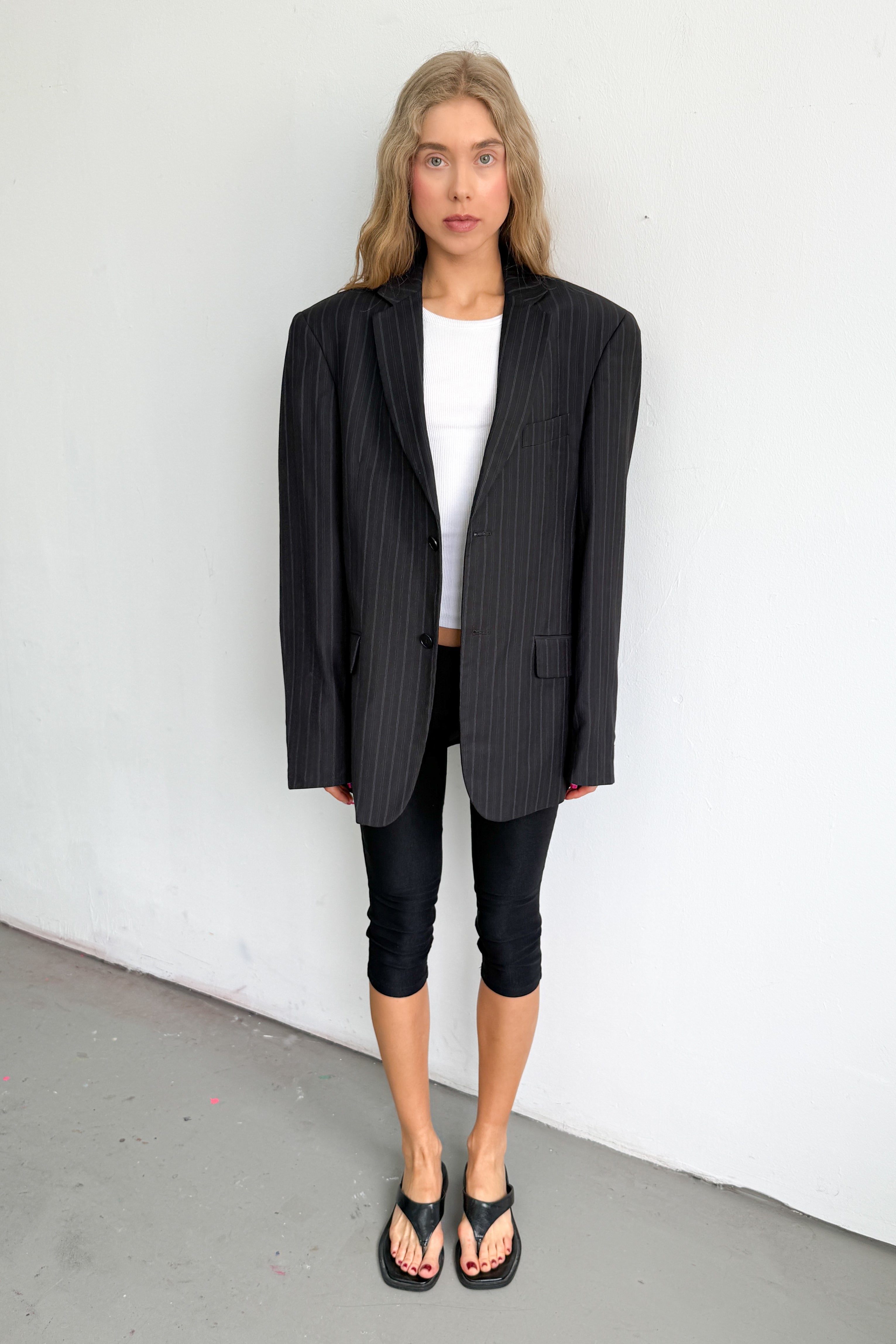 Oversized Blazer Dark Blue Striped
