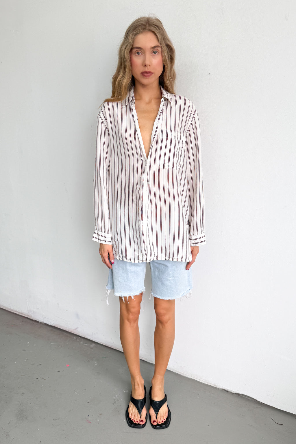 Silk Blouse Striped White Red