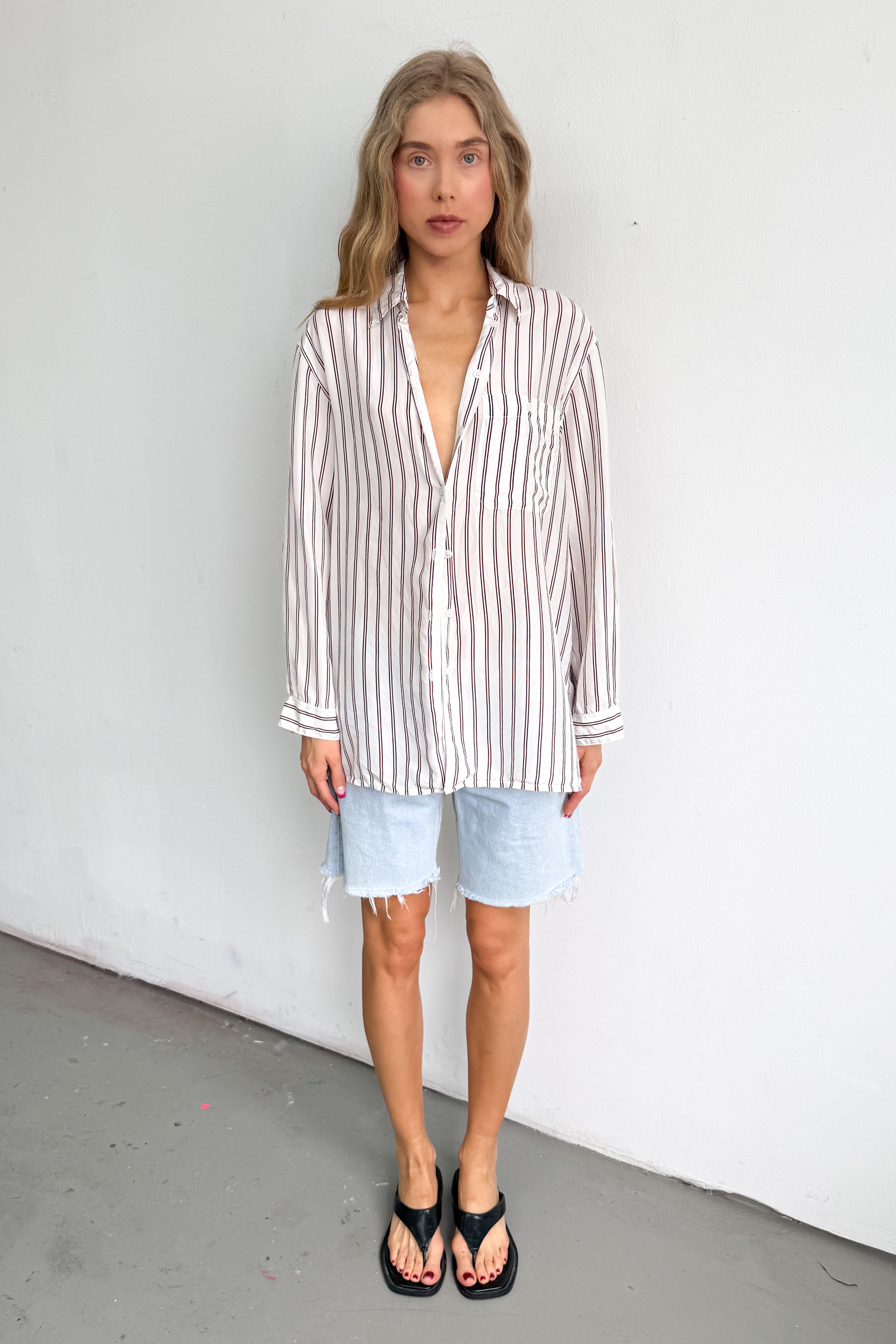 Silk Blouse Striped White Red