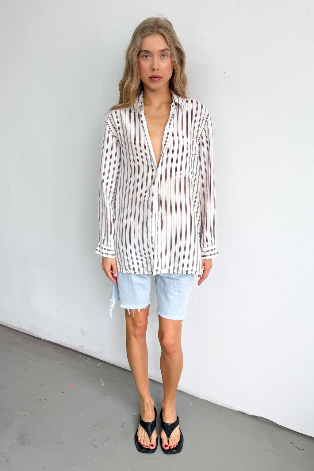 Silk Blouse Striped White Red