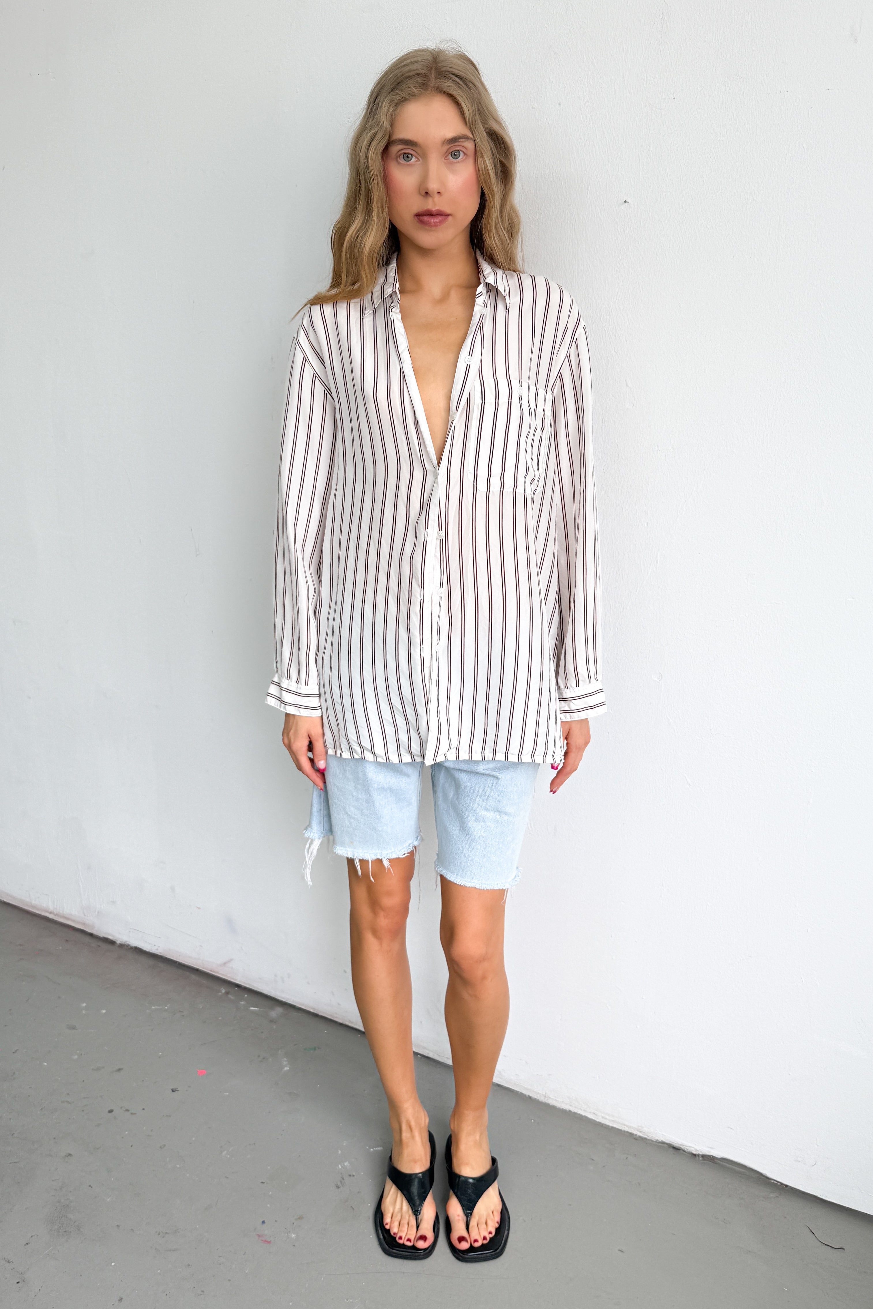 Silk Blouse Striped White Red