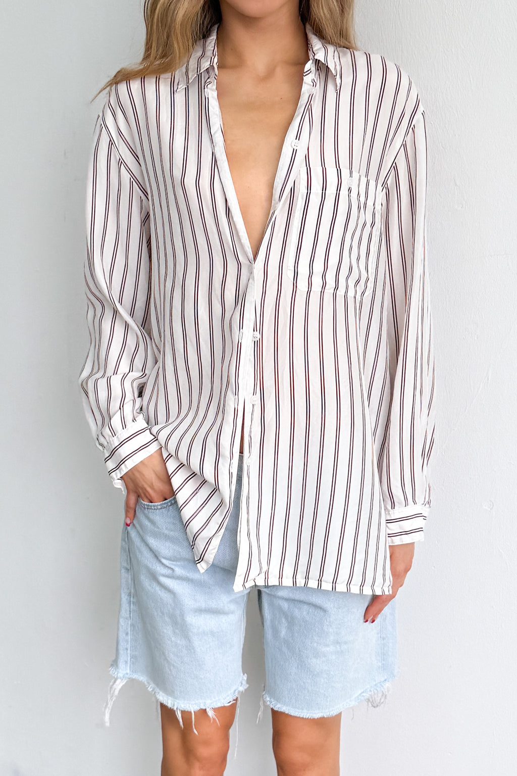 Silk Blouse Striped White Red