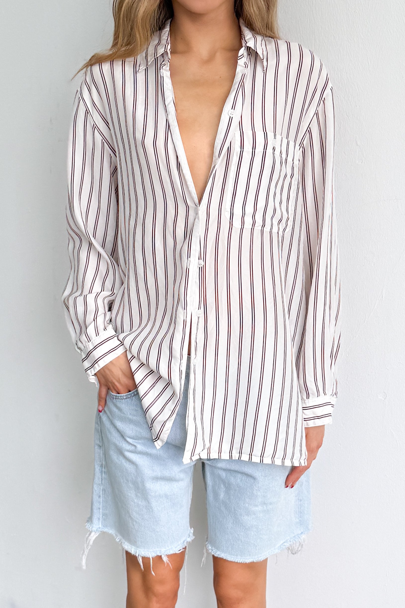 Silk Blouse Striped White Red
