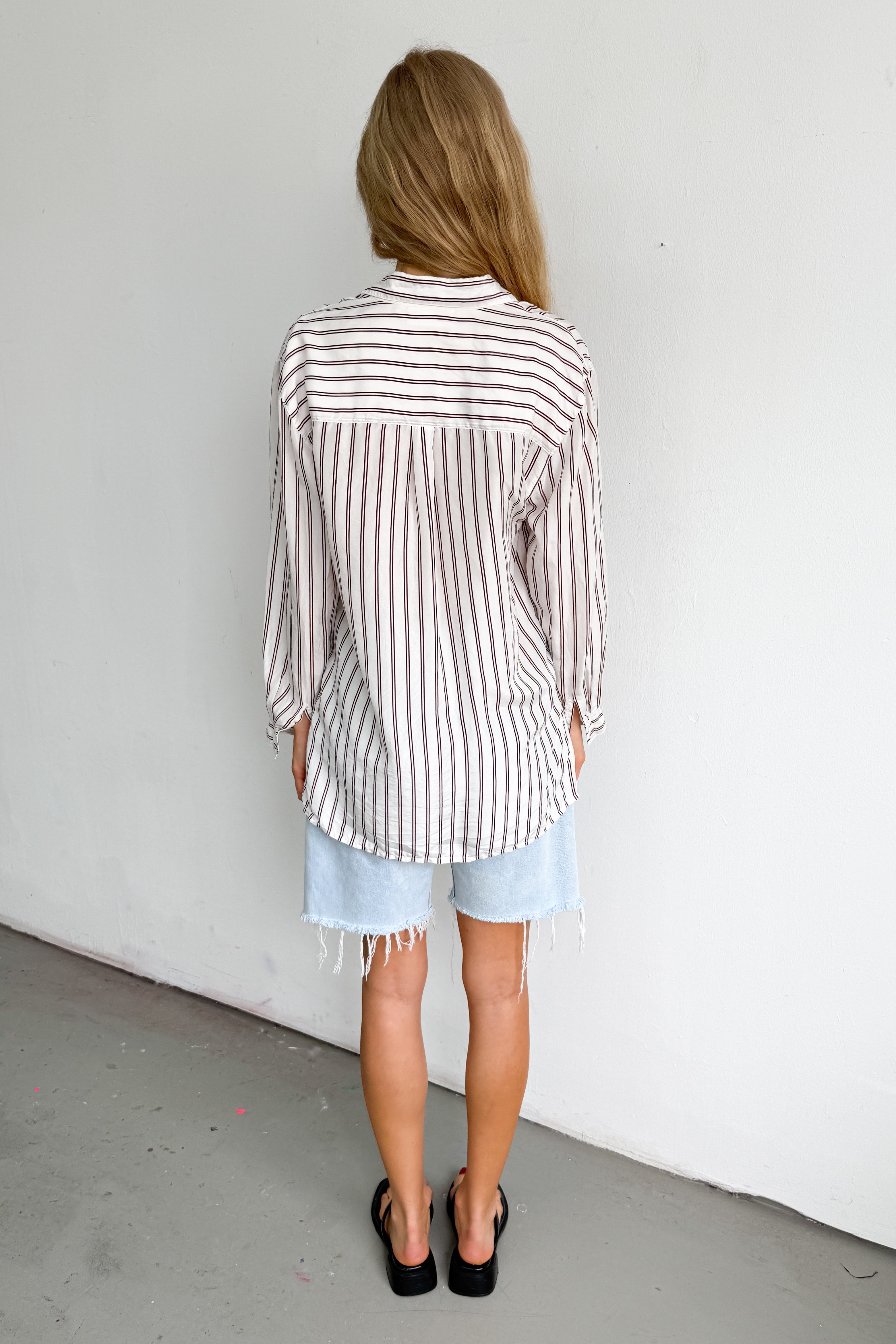 Silk Blouse Striped White Red