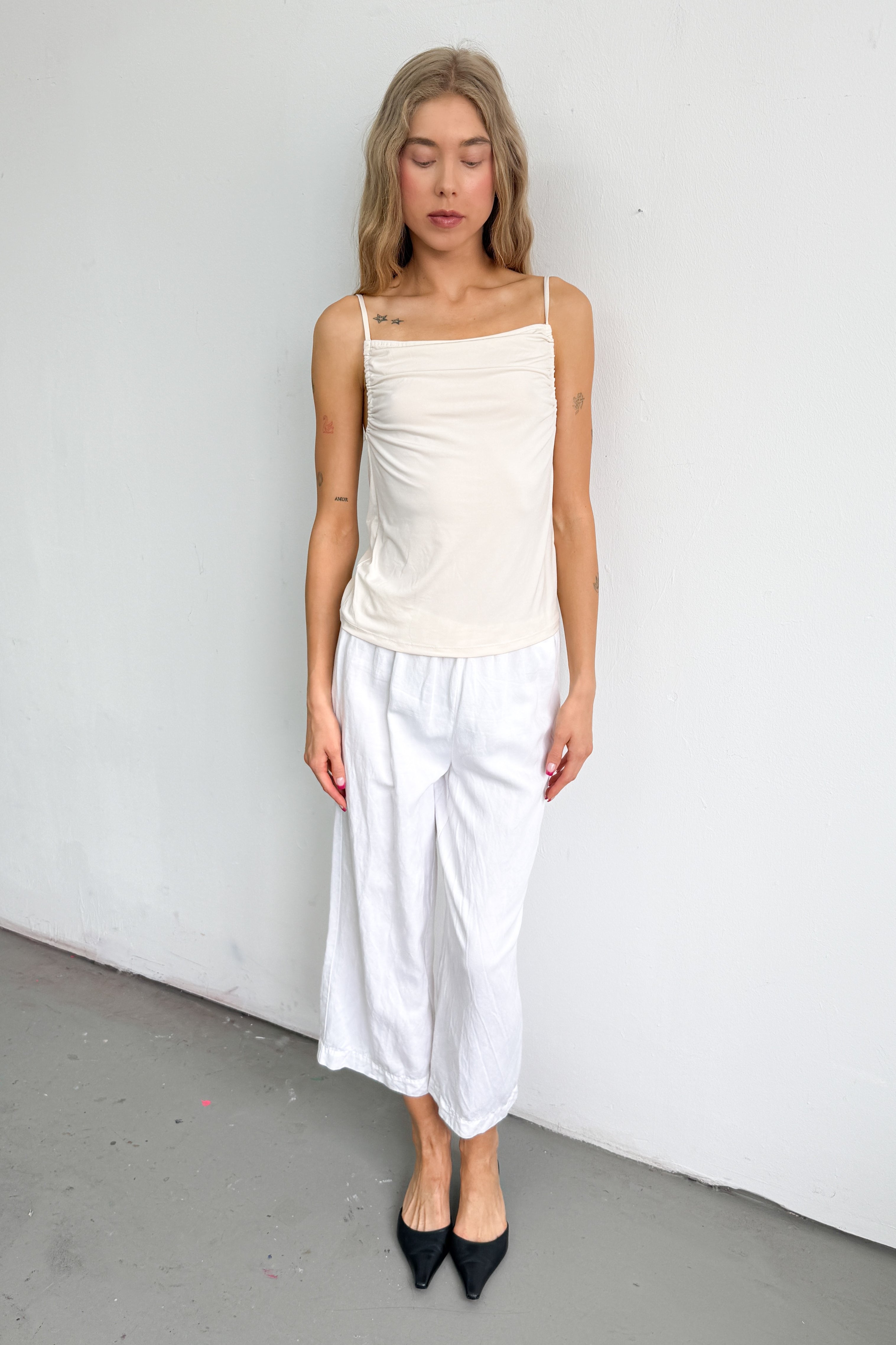 White Pants Cotton Wide Leg