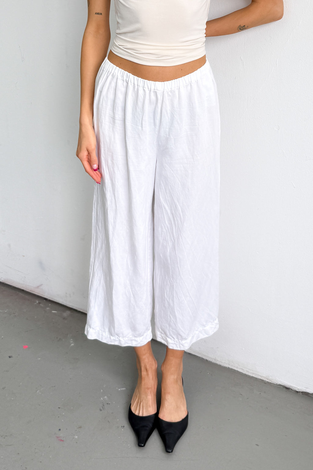 White Pants Cotton Wide Leg