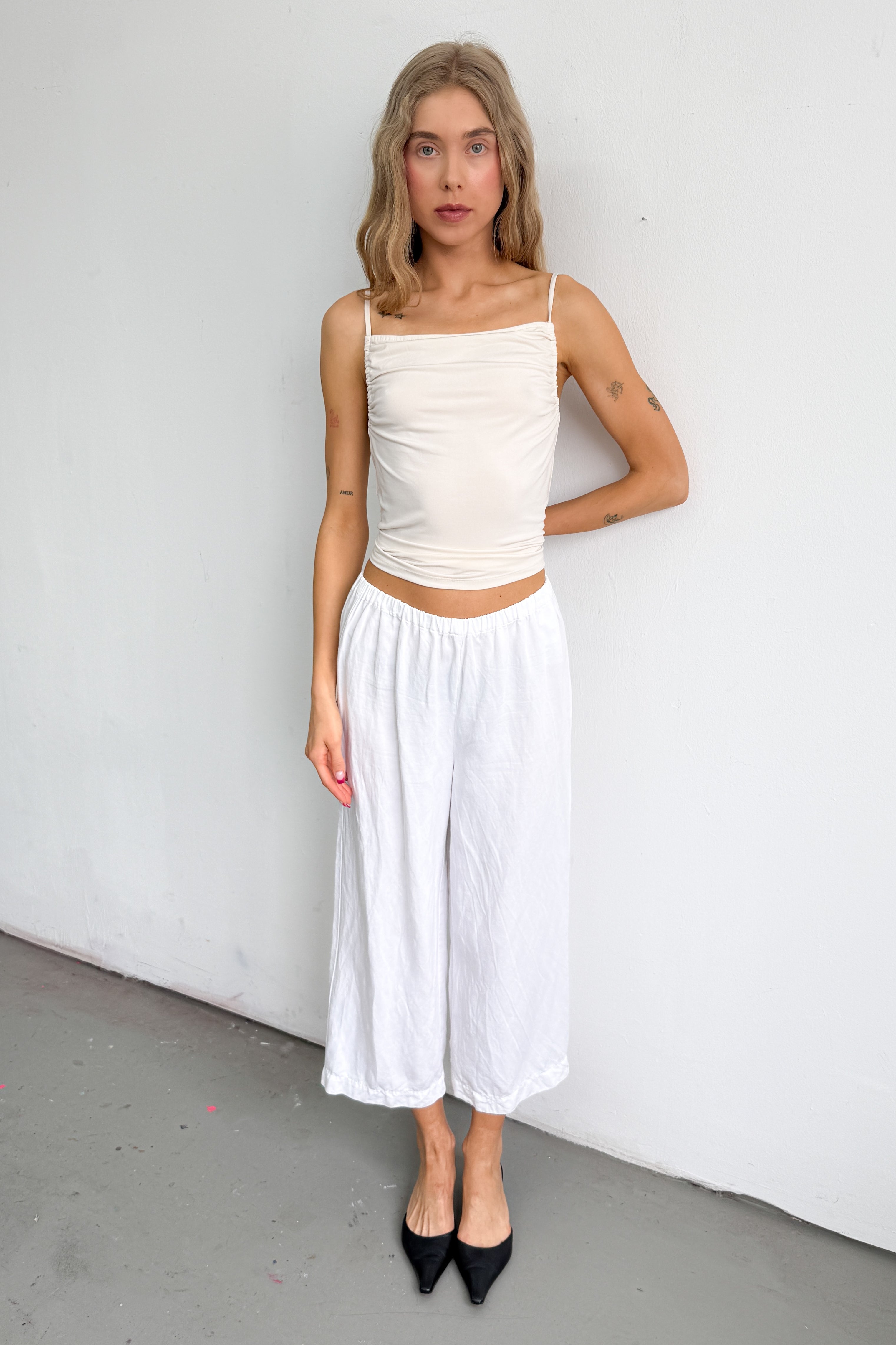 White Pants Cotton Wide Leg