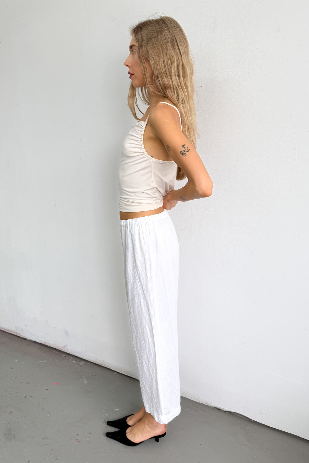 White Pants Cotton Wide Leg