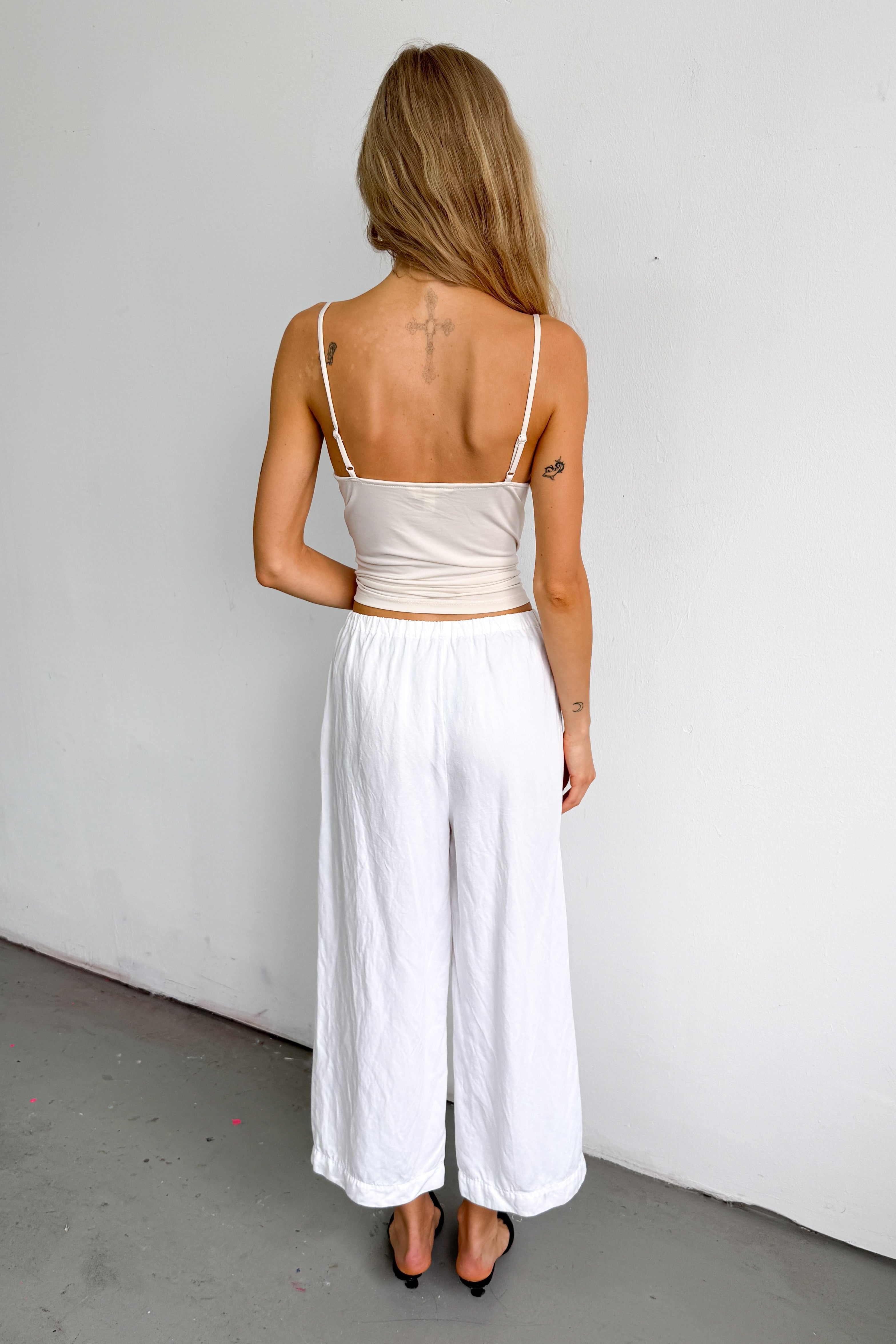 White Pants Cotton Wide Leg