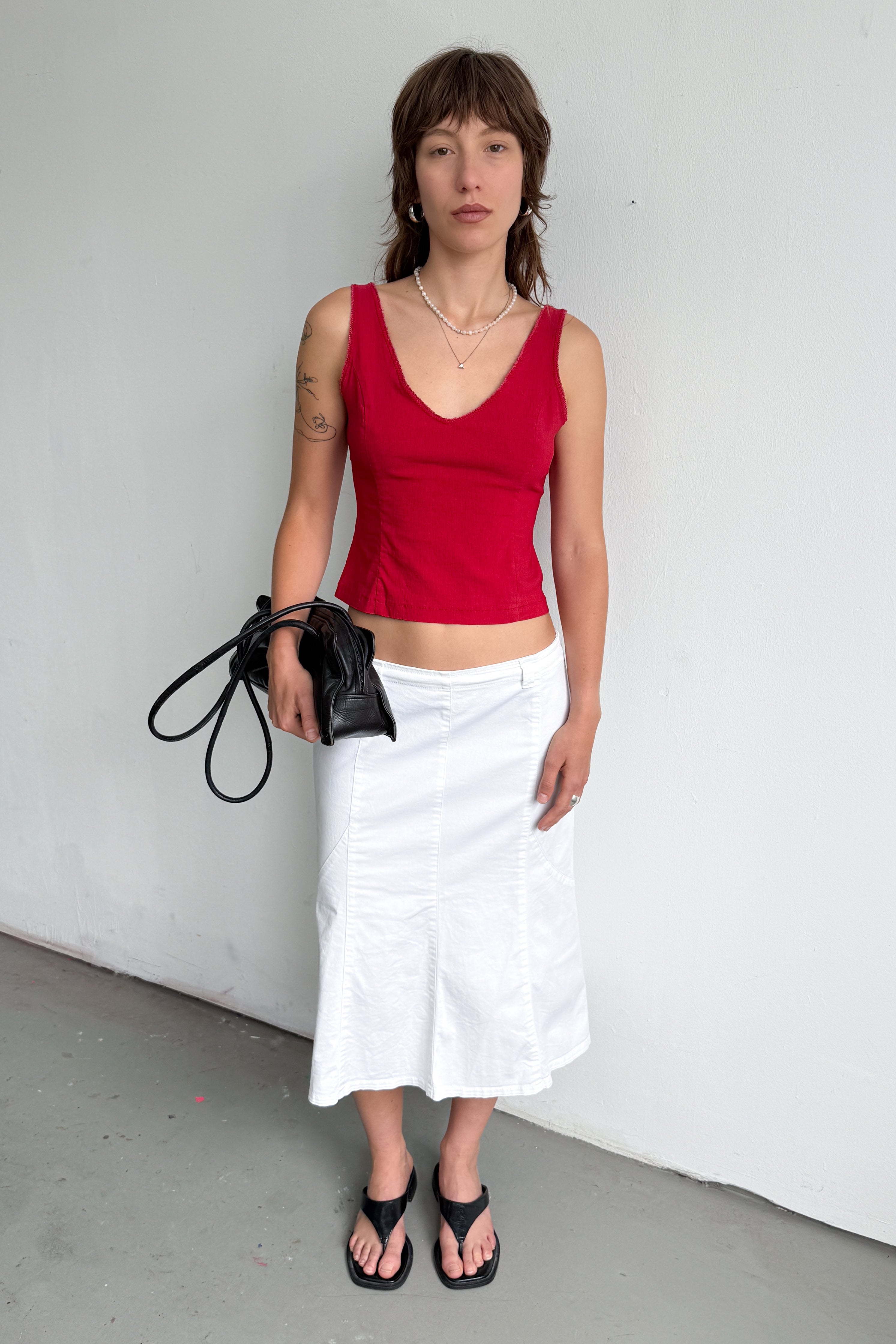 White Midi Skirt With Loops Cotton - Size L