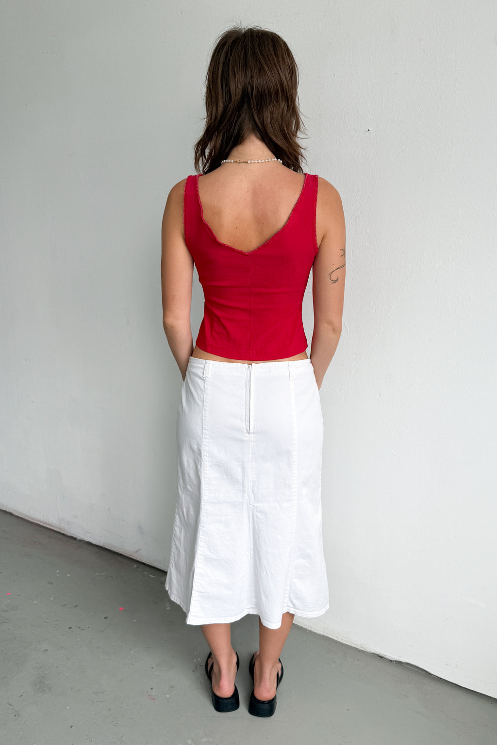 White Midi Skirt With Loops Cotton - Size L